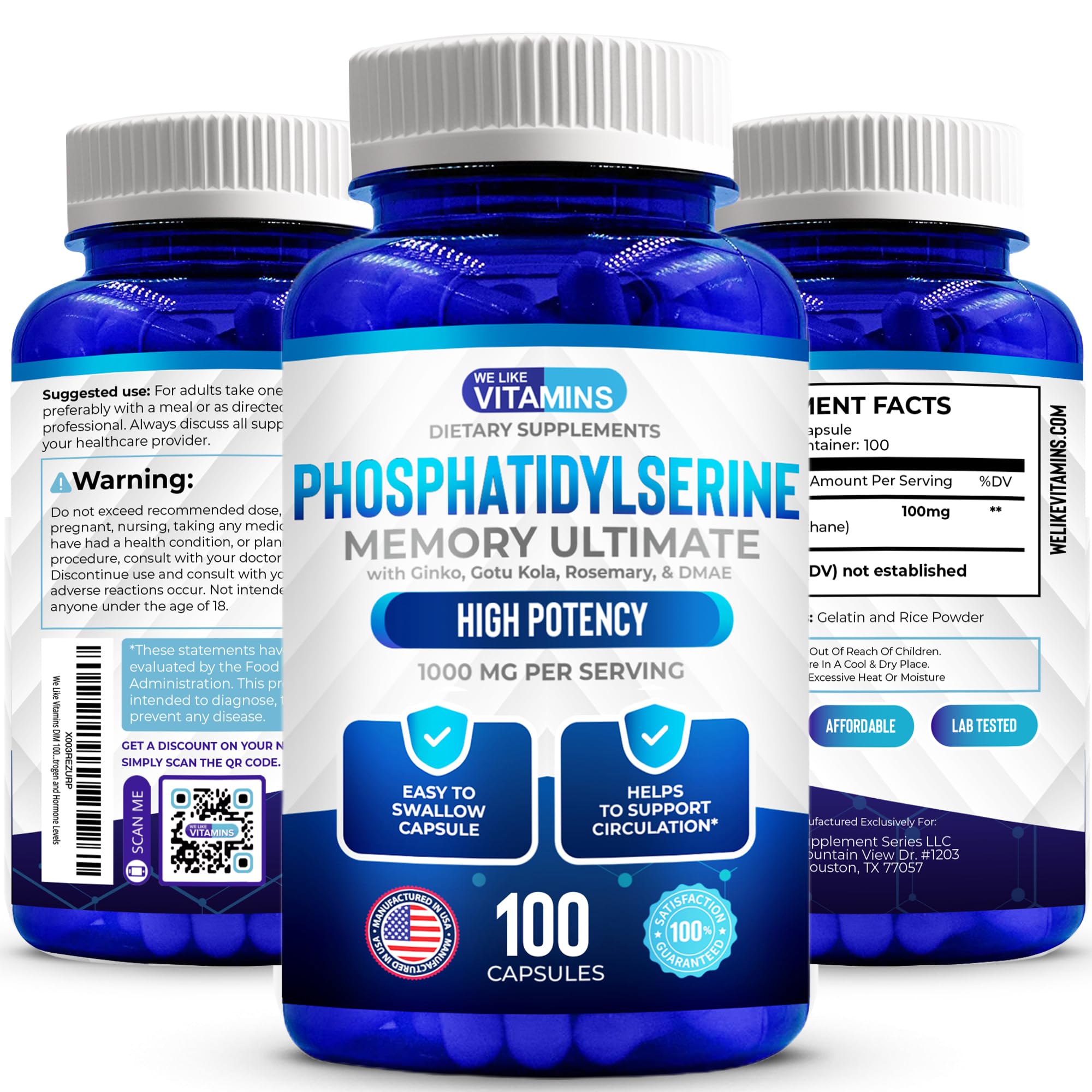 We Like Vitamins Phosphatidylserine Supplement with Gingko Biloba, Gotu Kola, DMAE - Improves Focus, Memory, Cognitive Function - Soy-Free 1000mg Memory Ultimate Complex - 100 Easy-to-Swallow Capsules We Like Vitamins buy supplements canada
