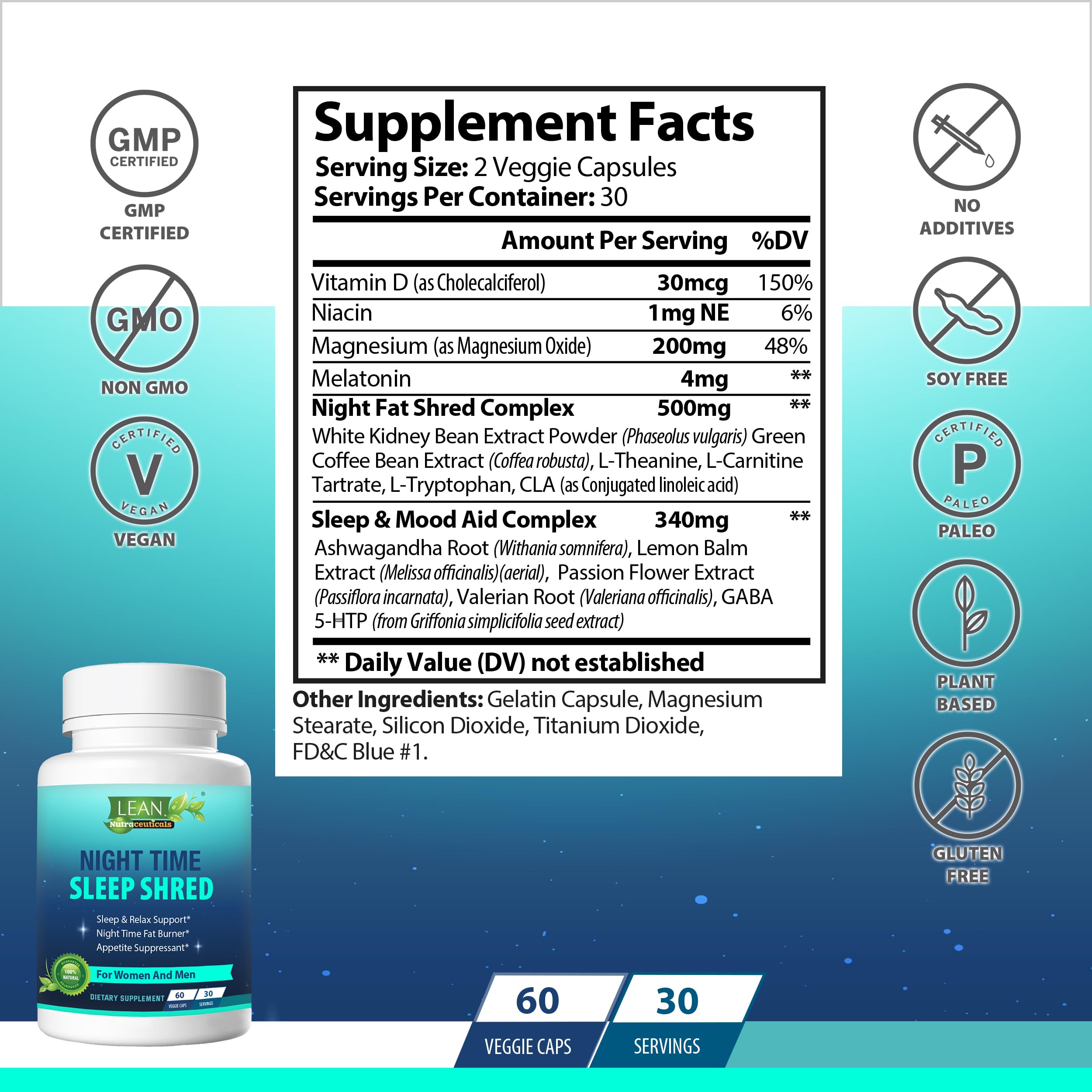 Night Time Sleep Shred Fast Fat Burner, Weight Loss Aid Pill, Appetite Suppressant Carb LEAN Nutraceuticals buy supplements canada