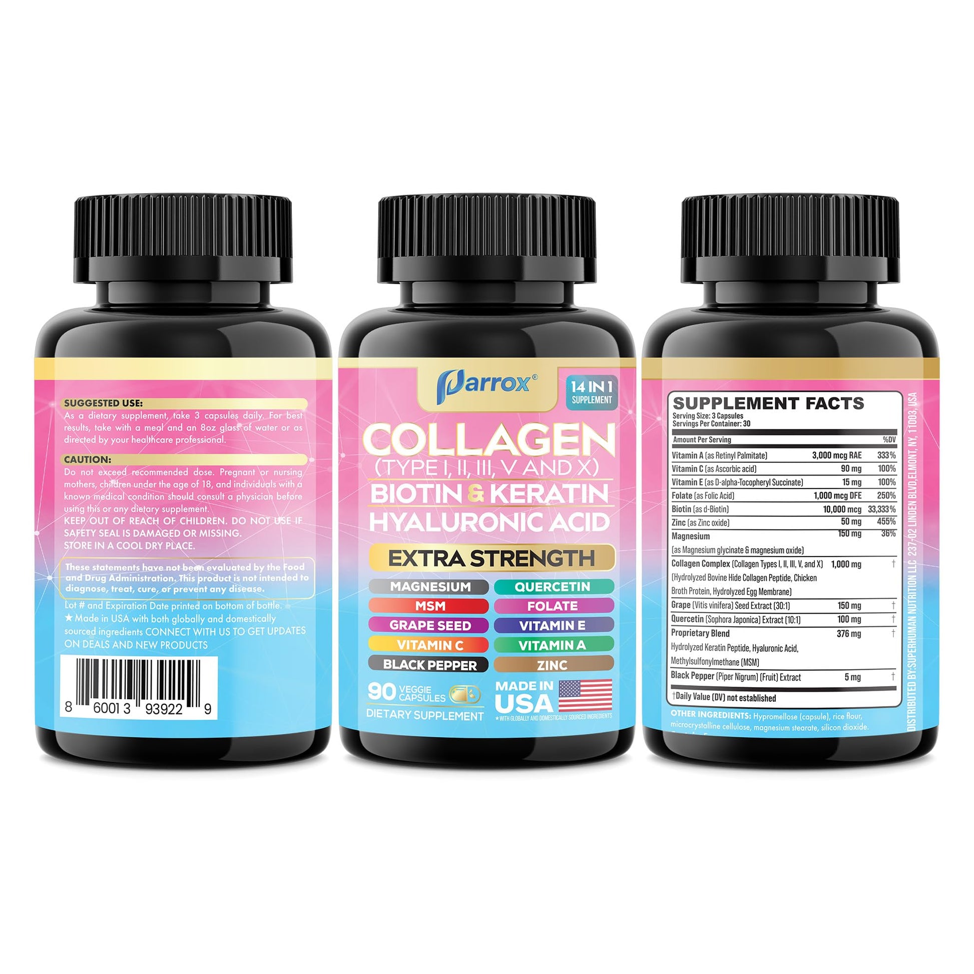 Parrox Collagen Peptides Types I, II, III, V & X, MCG Biotin, Keratin, Hyaluronic Acid, MSM, Zinc, Grape Seed Extract, Quercetin, Vitamin A, Vitamin C, Parrox buy supplements canada