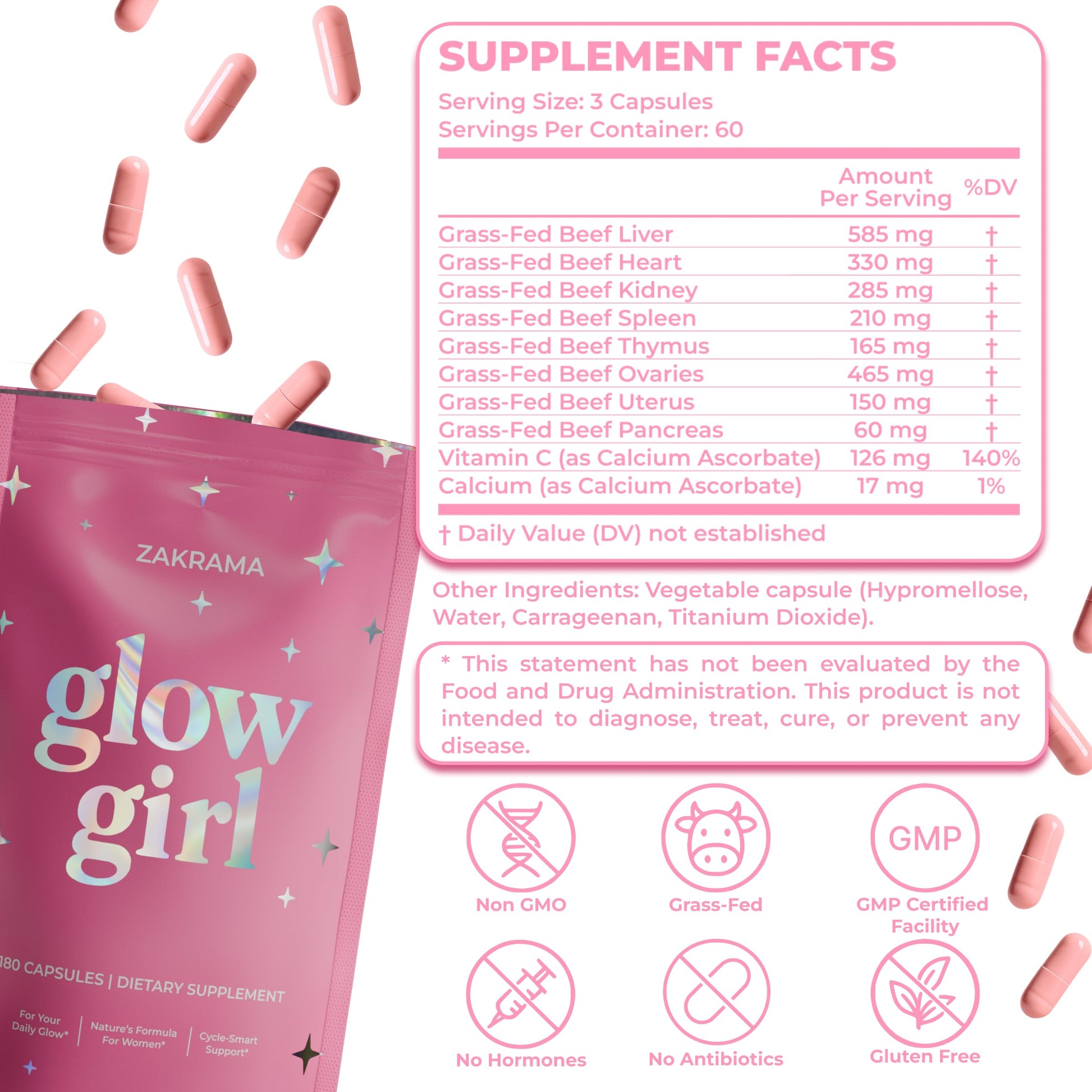Beef Organ Supplement for Women – Grass-Fed Beef Liver, Ovary, Uterus & Organ Complex for Hormone Balance, Energy & PMS Support – Pasture-Raised + Vitamin C – 180 Capsules | Glow Girl | Zakrama Zakrama buy supplements canada