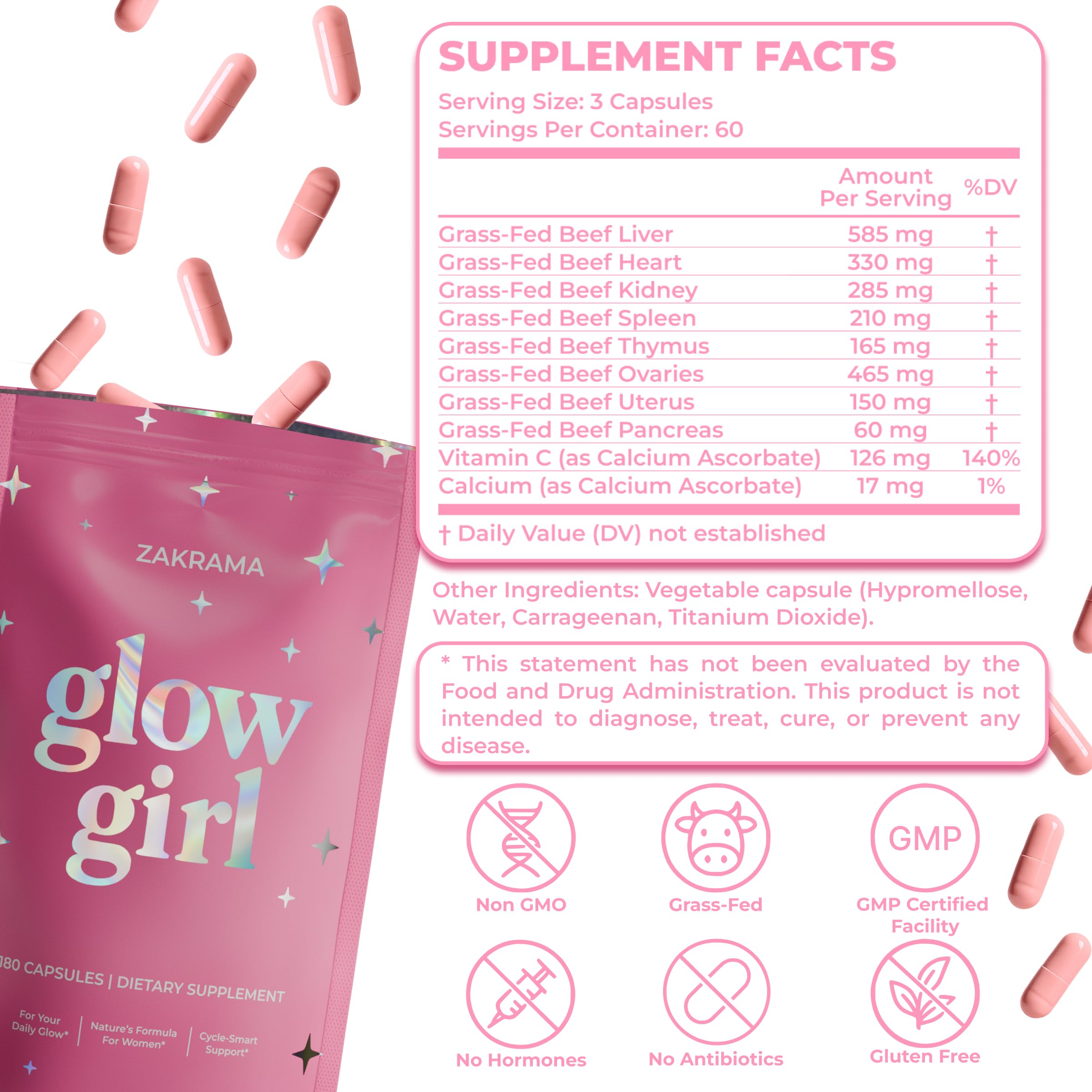 Beef Organ Supplement for Women – Grass-Fed Beef Liver, Ovary, Uterus & Organ Complex for Hormone Balance, Energy & PMS Support – Pasture-Raised + Vitamin C – 180 Capsules | Glow Girl | Zakrama Zakrama buy supplements canada