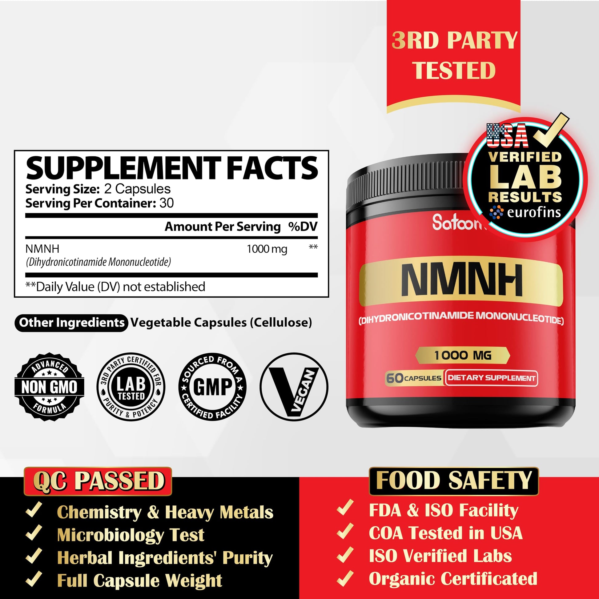 NMNH (Dihydronicotinamide Mononucleotide) -NMN Supplement Alternative - 1000mg per Serving NAD Supplement to Support NAD - 60 Capsules - 30 Days Supply Satoomi buy supplements canada