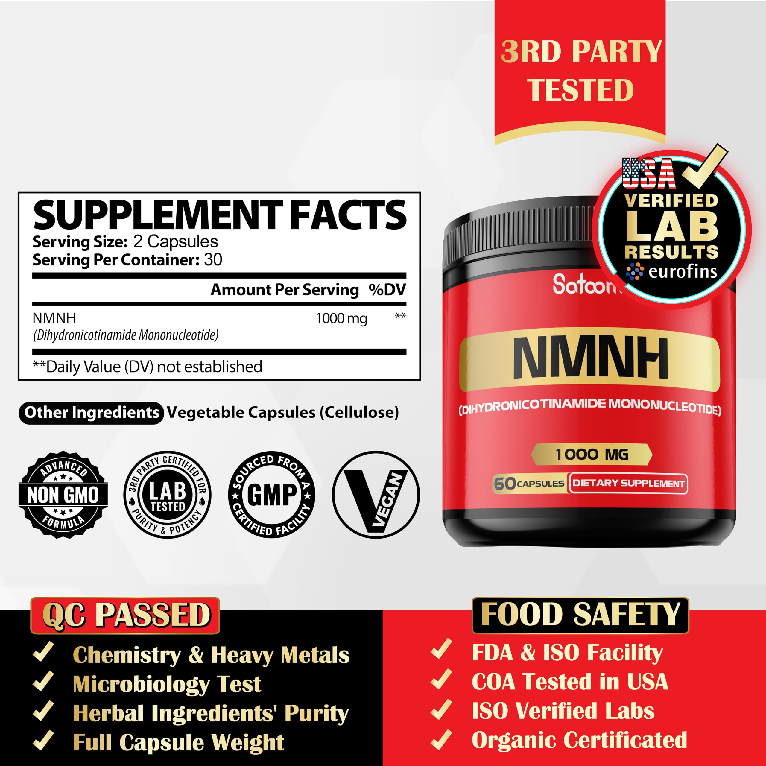 NMNH (Dihydronicotinamide Mononucleotide) -NMN Supplement Alternative - 1000mg per Serving NAD Supplement to Support NAD - 60 Capsules - 30 Days Supply Satoomi buy supplements canada