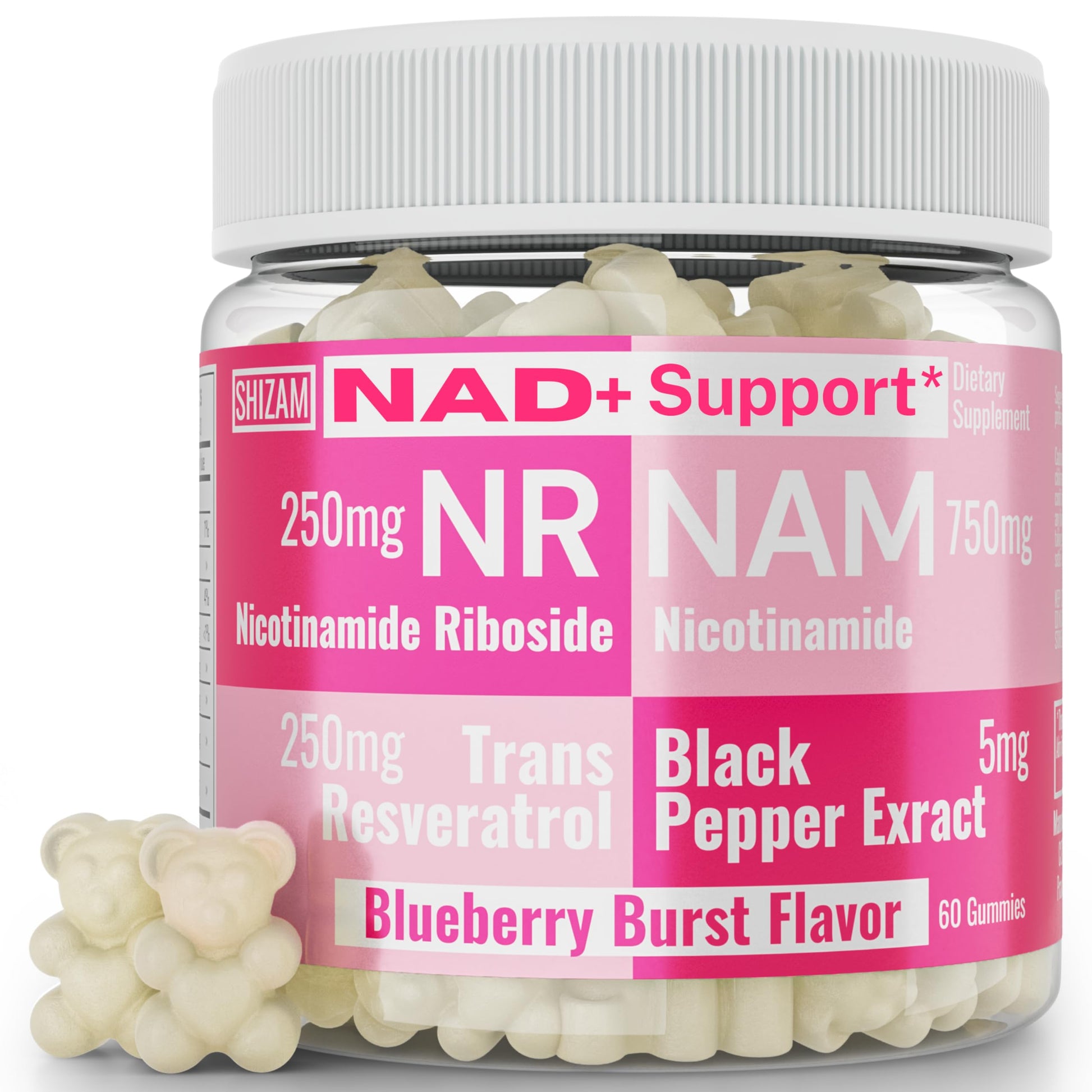 SHIZAM Nicotinamide Riboside NR NAM Resveratrol Gummies, 1000mg NAD+ NAD + Plus Nrf2 Activator Booster w Pure Niacinamide Vitamins B3 Capsules Pills Powder Supplements Alt NDA Regenerator 500mg SHIZAM buy supplements canada