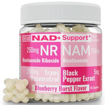 SHIZAM Nicotinamide Riboside NR NAM Resveratrol Gummies, 1000mg NAD+ NAD + Plus Nrf2 Activator Booster w Pure Niacinamide Vitamins B3 Capsules Pills Powder Supplements Alt NDA Regenerator 500mg SHIZAM buy supplements canada