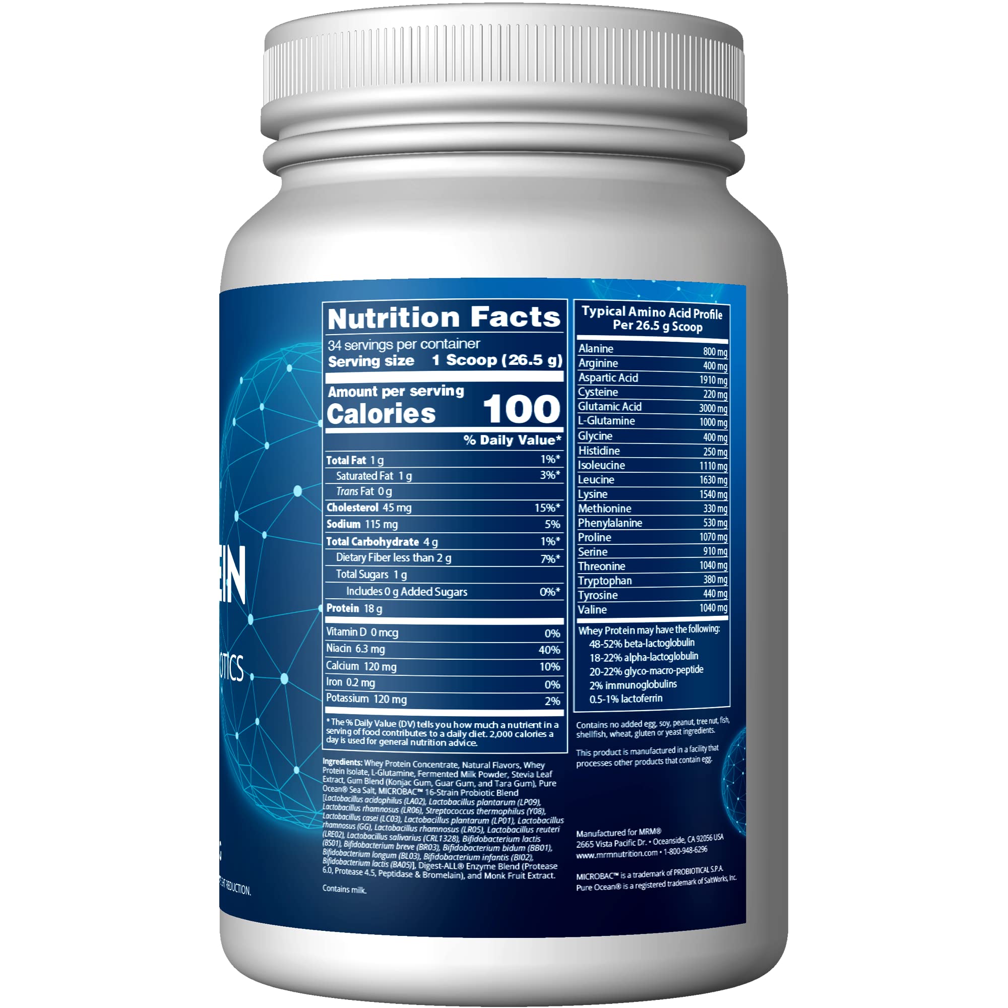 MRM Nutrition Whey Protein | Vanilla Flavored |18g Protein | with 2 Billion probiotics MRM buy supplements canada