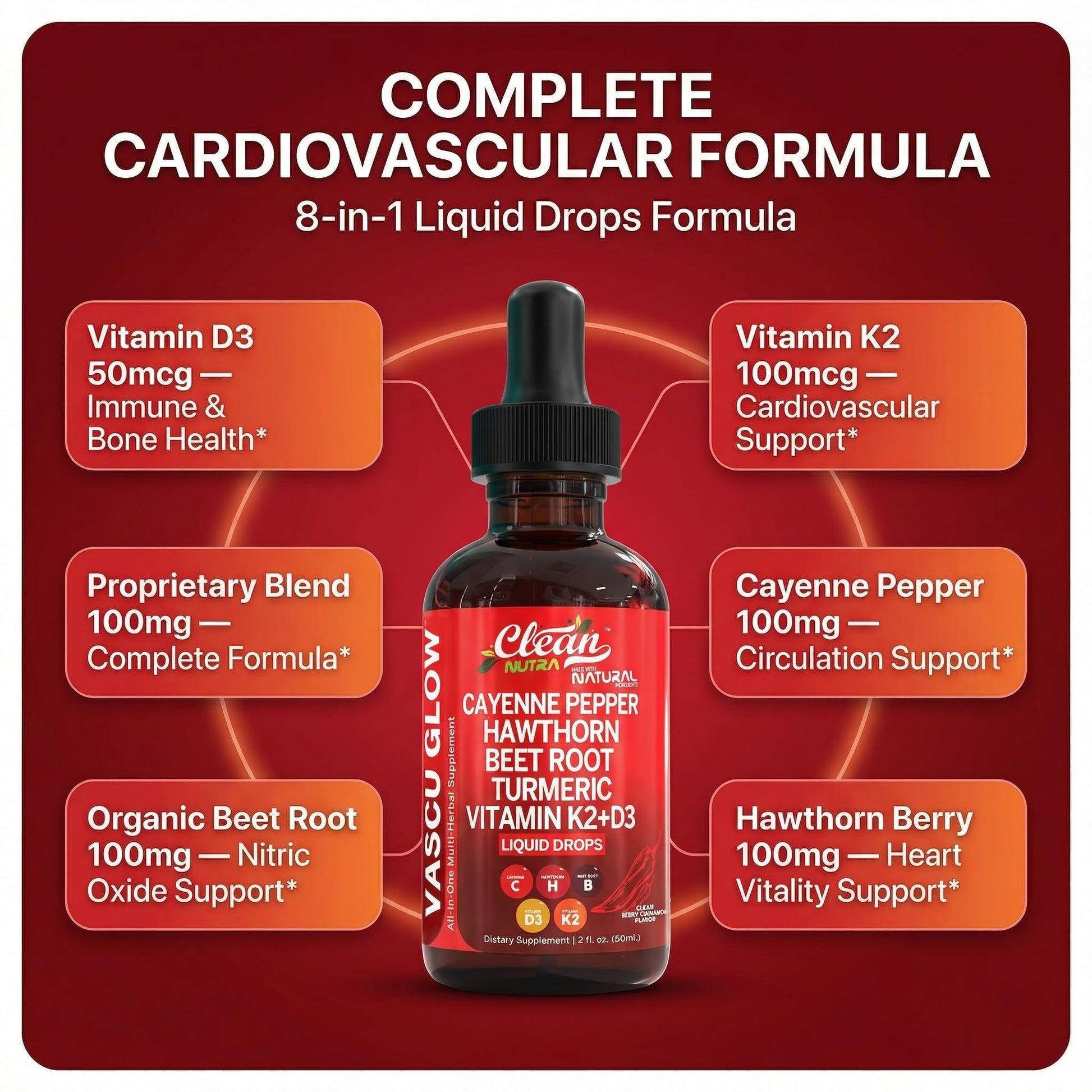 Clean Nutra Cayenne Pepper Drops Supplement Liquid + Hawthorn Berry, Vitamin D3 K2 Beet Root Powder, Ceylon Cinnamon, Turmeric Curcumin Clean Nutraceuticals buy supplements canada