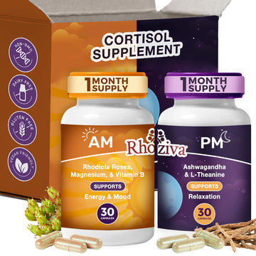 AM PM Multivitamin - Cortisol Supplements for Women and Men with L-Theanine, Ashwagandha - Rhodiola Rosea Supplement 200mg - Vitamin B Complex - Nootropics - Day and Night Vitamins for Women & Men Rhoziva buy supplements canada