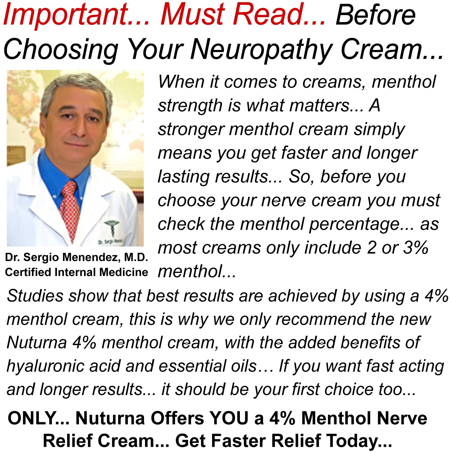 Neuropathy Nerve Relief Cream - Premium Nerve Cream 3X Action for Targeted Relief and Soothing Nerve Comfort - Maximum Strength with 4% Menthol Arnica MSM for Feet Hands Legs Toes & Back - Large 4 Oz Nuturna buy supplements canada