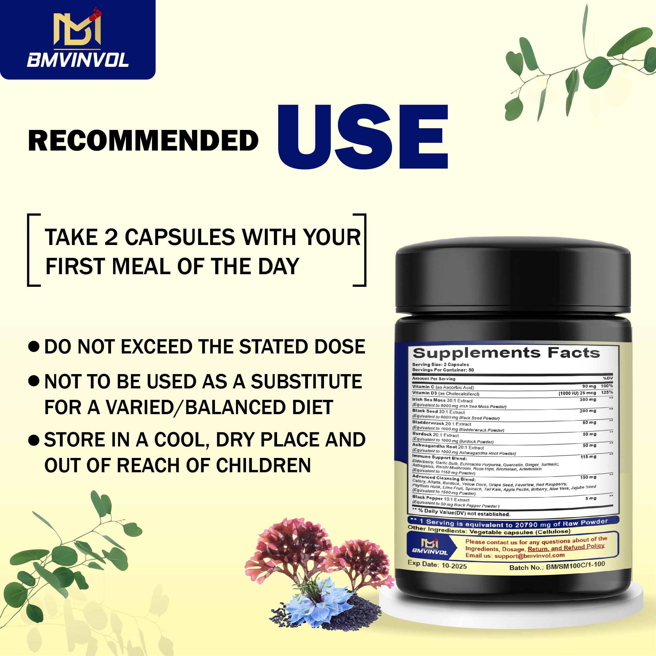 BMVINVOL 100 Capsules - Sea Moss Capsules 20790mg with Bladderwrack, Burdock BMVINVOL buy supplements canada