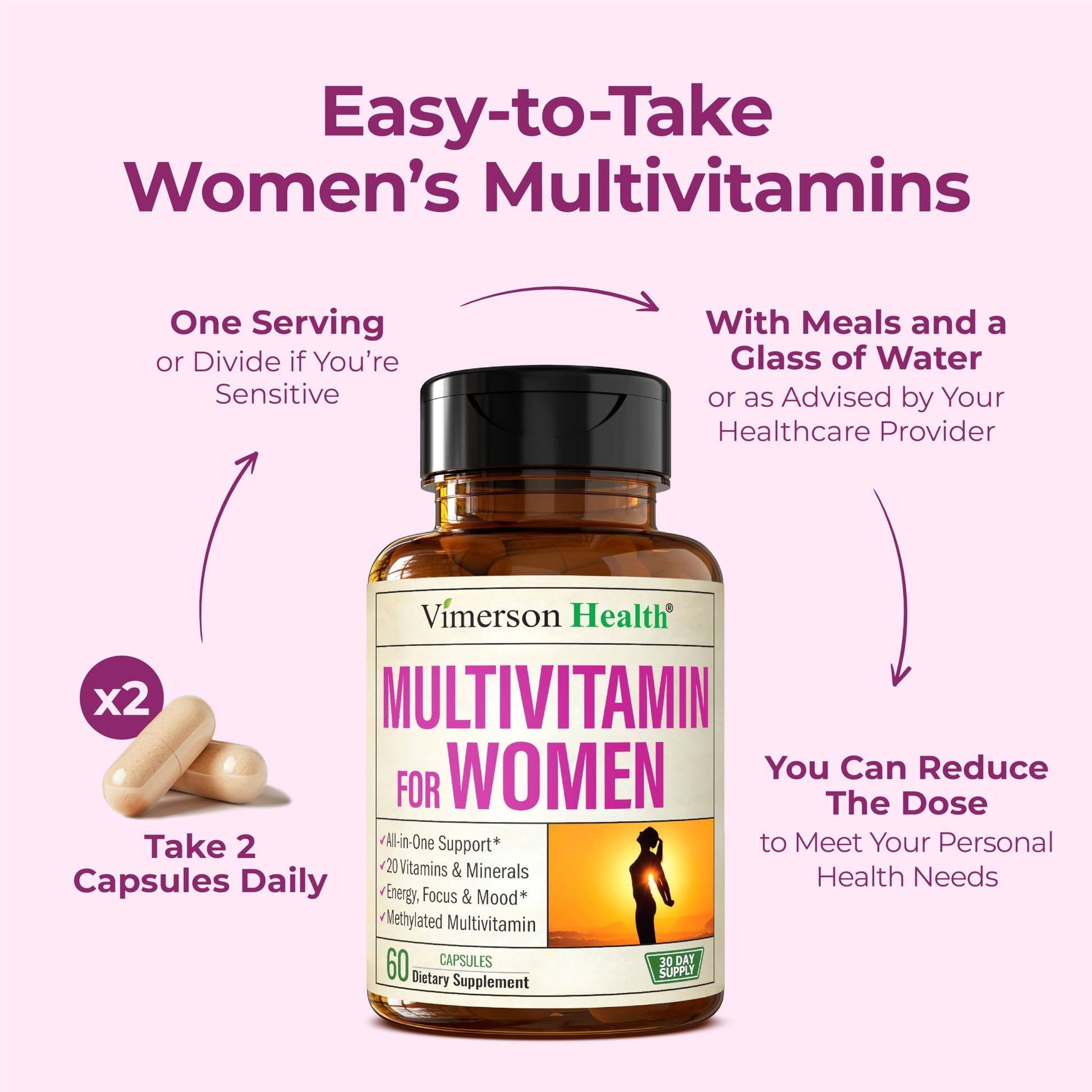 Methylated Multivitamin for Women w/Bioavailable Vitamins, Chelated Minerals, Vitamin D, B12, C, A & Zinc for Energy, Focus and Immune Health Vimerson Health buy supplements canada