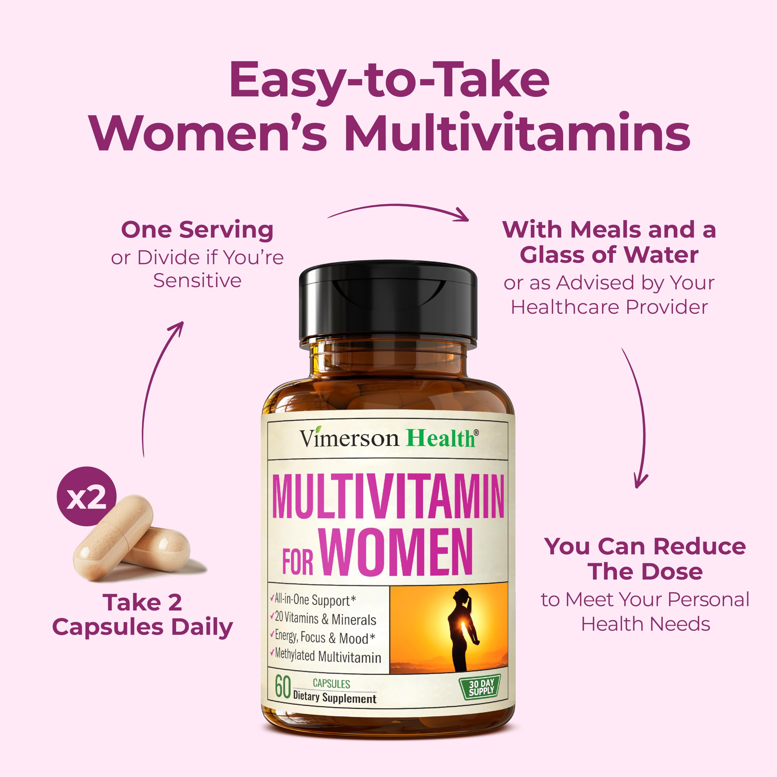Methylated Multivitamin for Women w/Bioavailable Vitamins, Chelated Minerals, Vitamin D, B12, C, A & Zinc for Energy, Focus and Immune Health Vimerson Health buy supplements canada