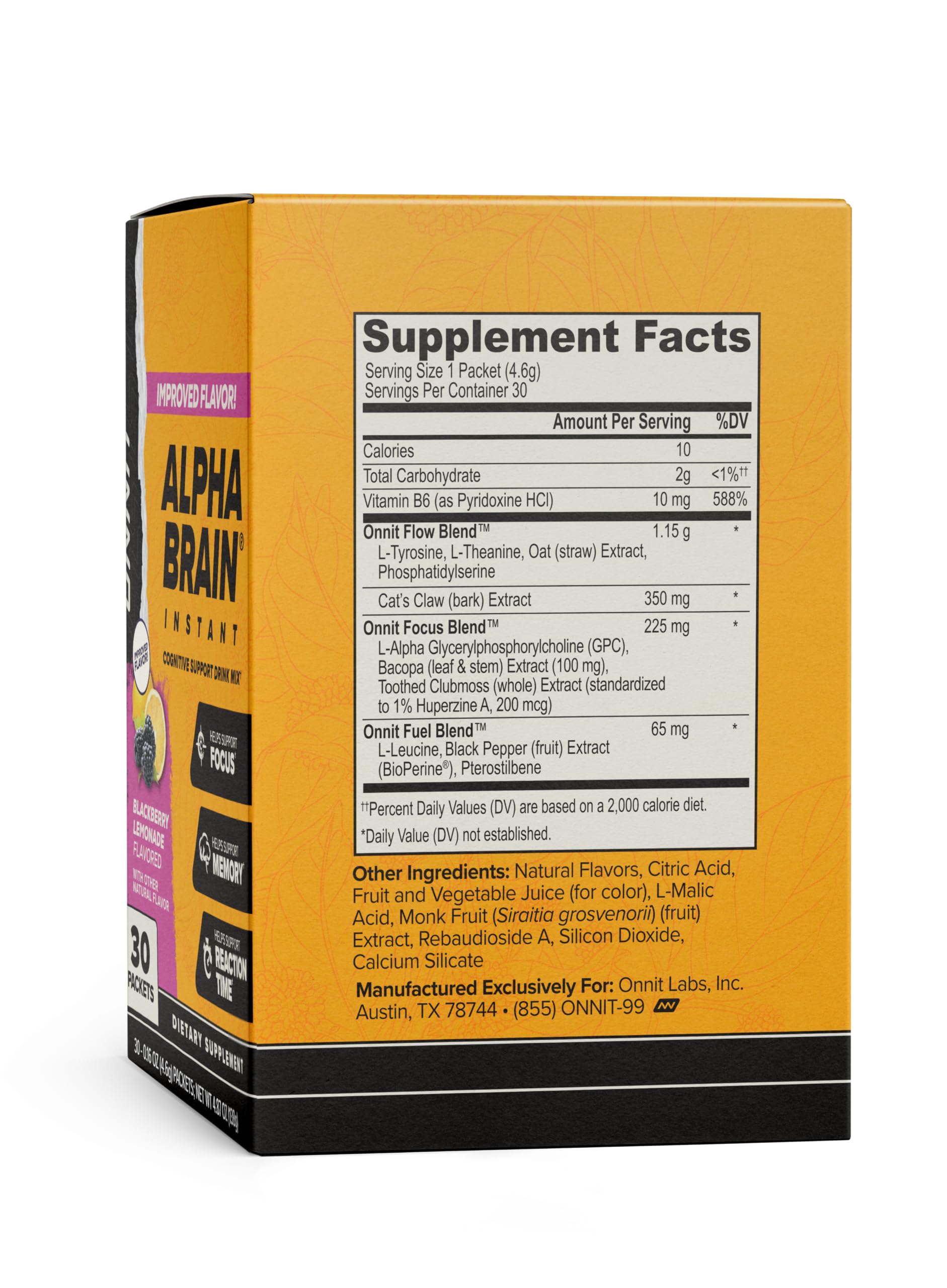 ONNIT Alpha Brain Instant Cognitive Support Drink Mix, BlackBerry Lemonade Flavor, Nootropic Supplement for Focus, Memory, and Clarity, 0.13 oz Packets, 30 Count ONNIT buy supplements canada