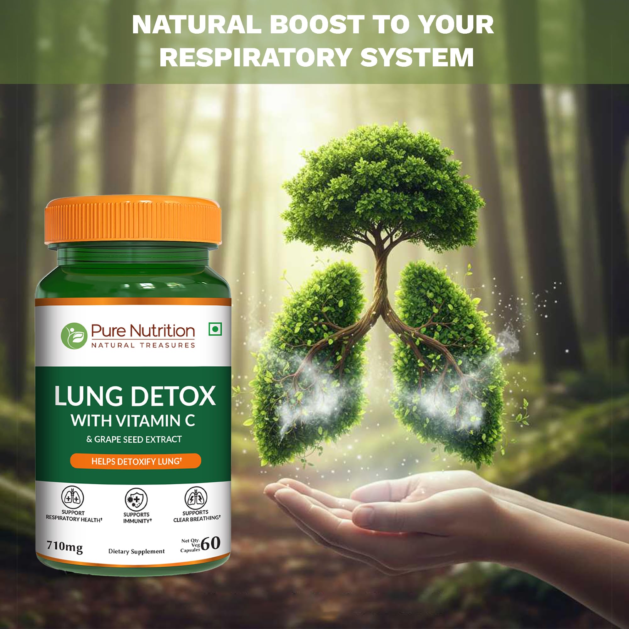 Pure Nutrition Lung Health Supplement | 60 Caps | Herbal Lung Support Formula with Quercetin, Vitamin C, Nettle, Vasaka Leaf, Lotus, Licorice & Ginger. PURE NUTRITION NATURAL TREASURES buy supplements canada