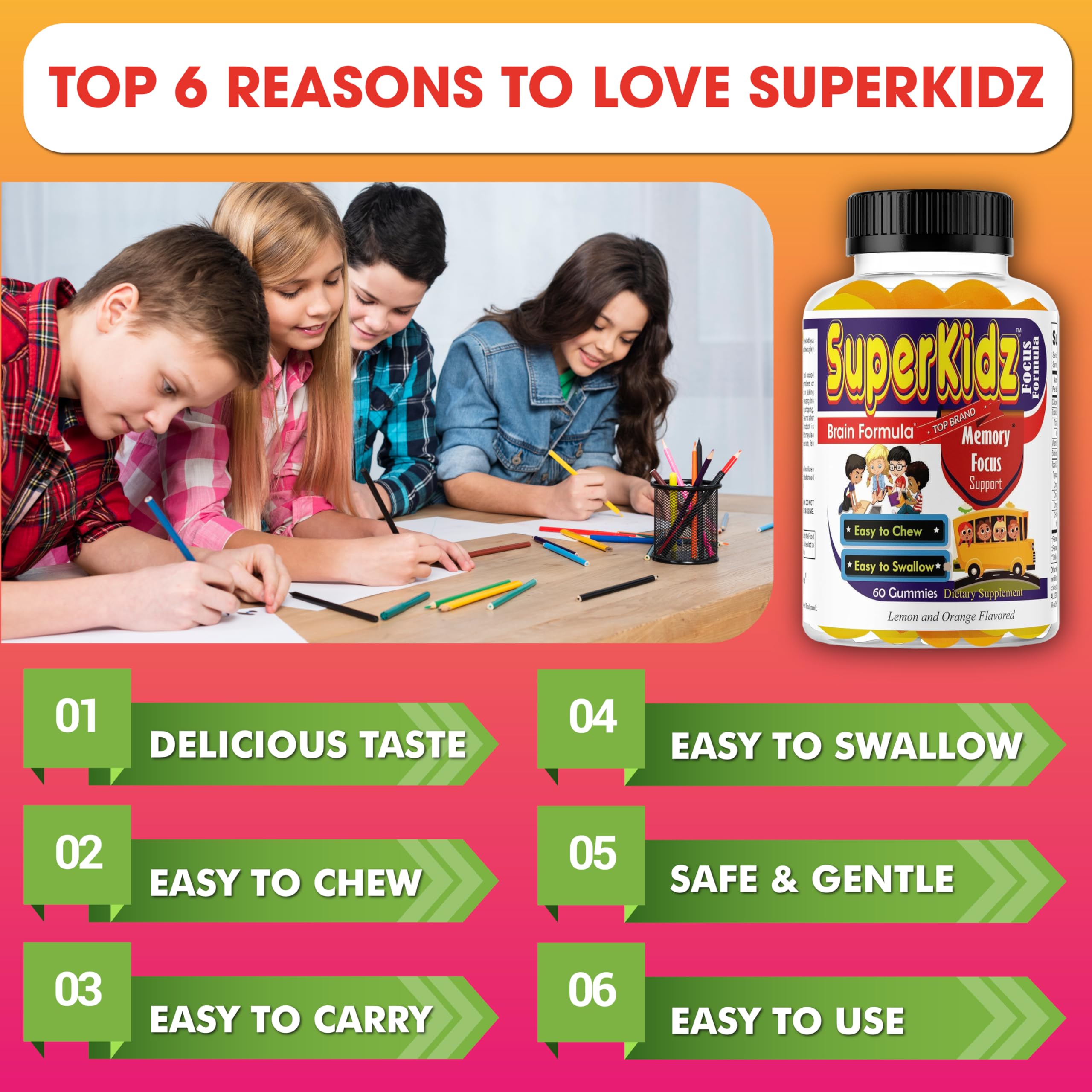 Superkids Focus Gummies for Kids, Omega 3 Gummy Kids Focus and Attention Supplements, Teen Brain Focus Vitamins, Non-GMO Gummy Vitamins, Tasty Lemon & Orange, 60 Count Celebrity LifeStyle Product buy supplements canada