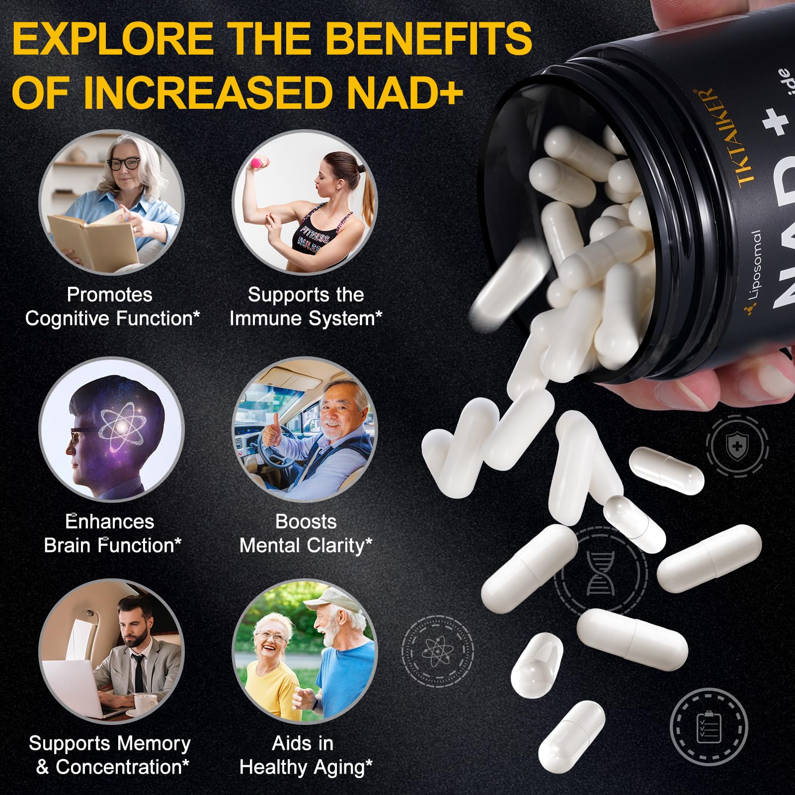 TKTALKER NAD Supplement, 910MG Liposomal Nicotinamide Riboside with Resveratrol & Quercetin, Anti-Aging, Cellular Energy, Mental Focus & Stamina & Healthy, Women & Men, 120 Capsules TKTALKER buy supplements canada