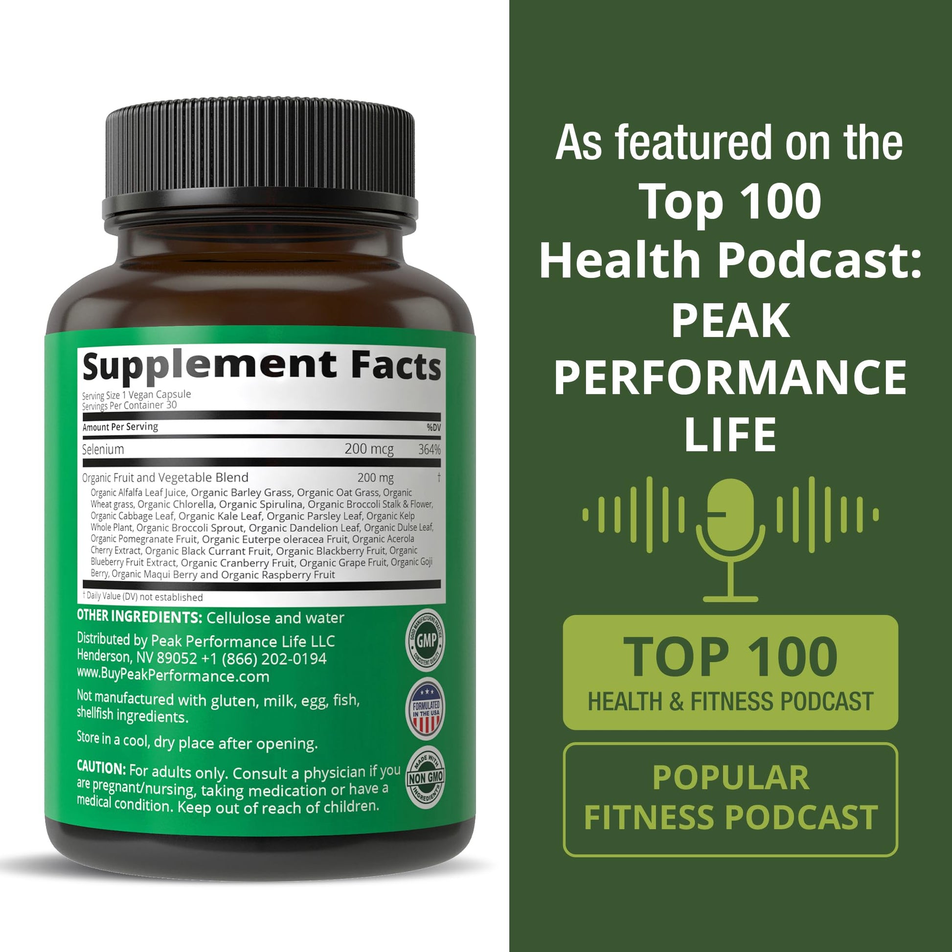 Selenium Supplement with Whole Food Blend of 25+ Vegetables and Fruits for Max Absorption. Pure Selenium Vegan Capsules for Immune System, Thyroid Support, Heart Health, Prostate Support. 30 Pills Peak Performance buy supplements canada