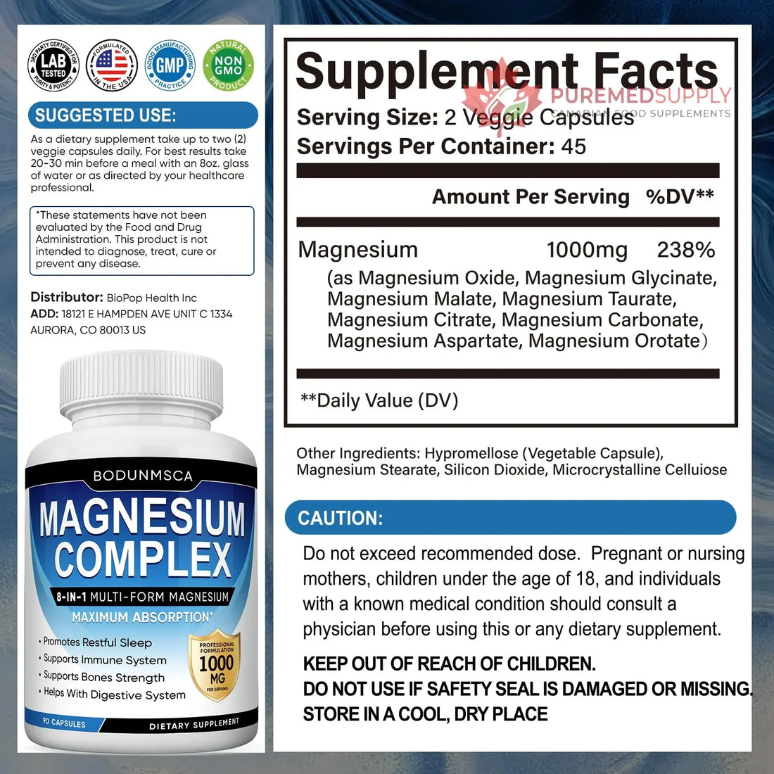 Magnesium Complex, 8 in 1, 1000mg-Glycinate, Citrate, Malate for Easy Absorption, Full Spectrum Magnesium Complex,Supports Relaxation, Sleep & Muscle Function, Magnesio Complex for Women, 180 Capsules BODUNMSCA buy supplements canada