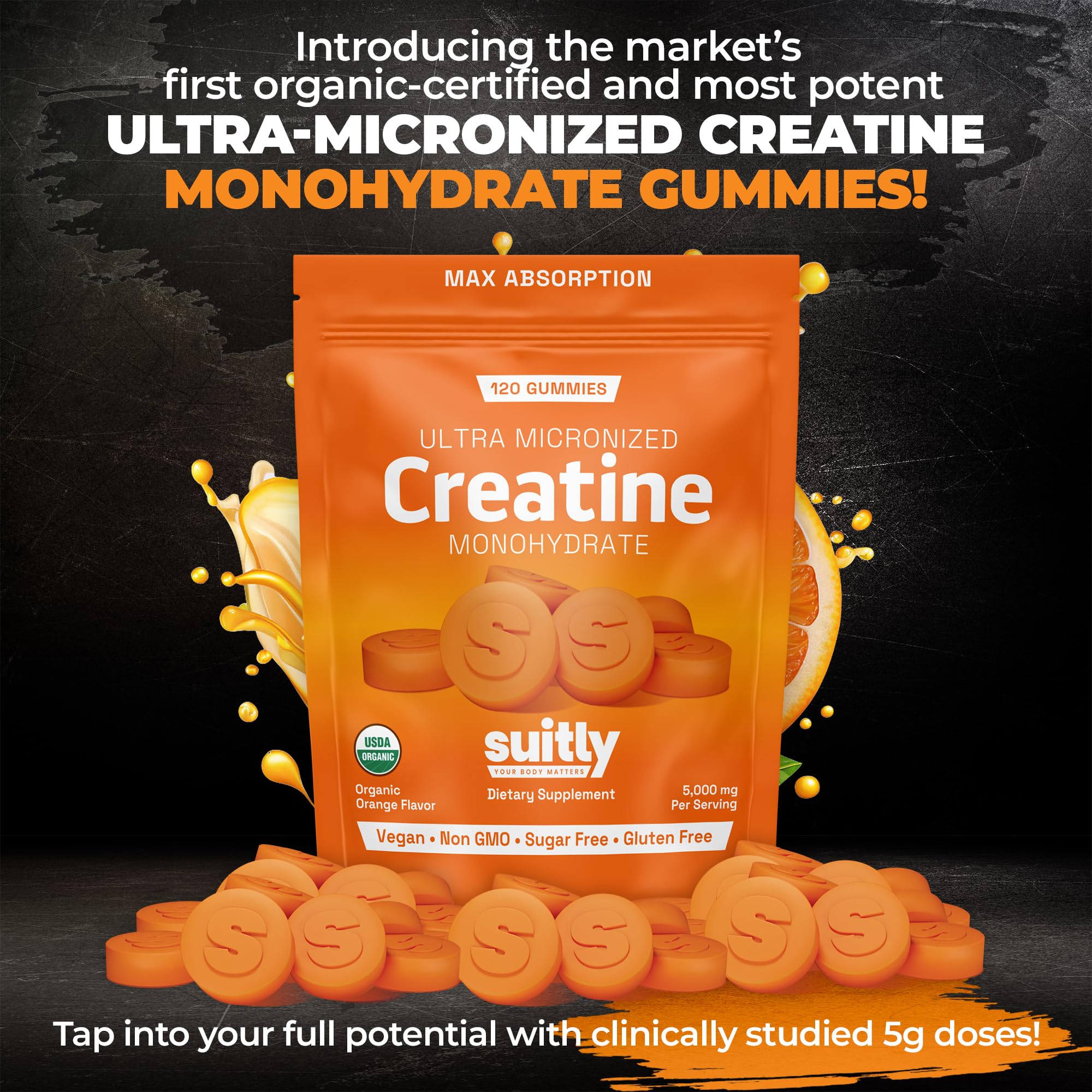 USDA Organic Ultra-Micronized Creatine Gummies for Men & Women; Orange Max Absorption 5g Creatine Gummies Sugar Free for Muscle Gain, Energy & Recovery; Muscle Builder for Women with Pouch - 120 Count Suitly buy supplements canada