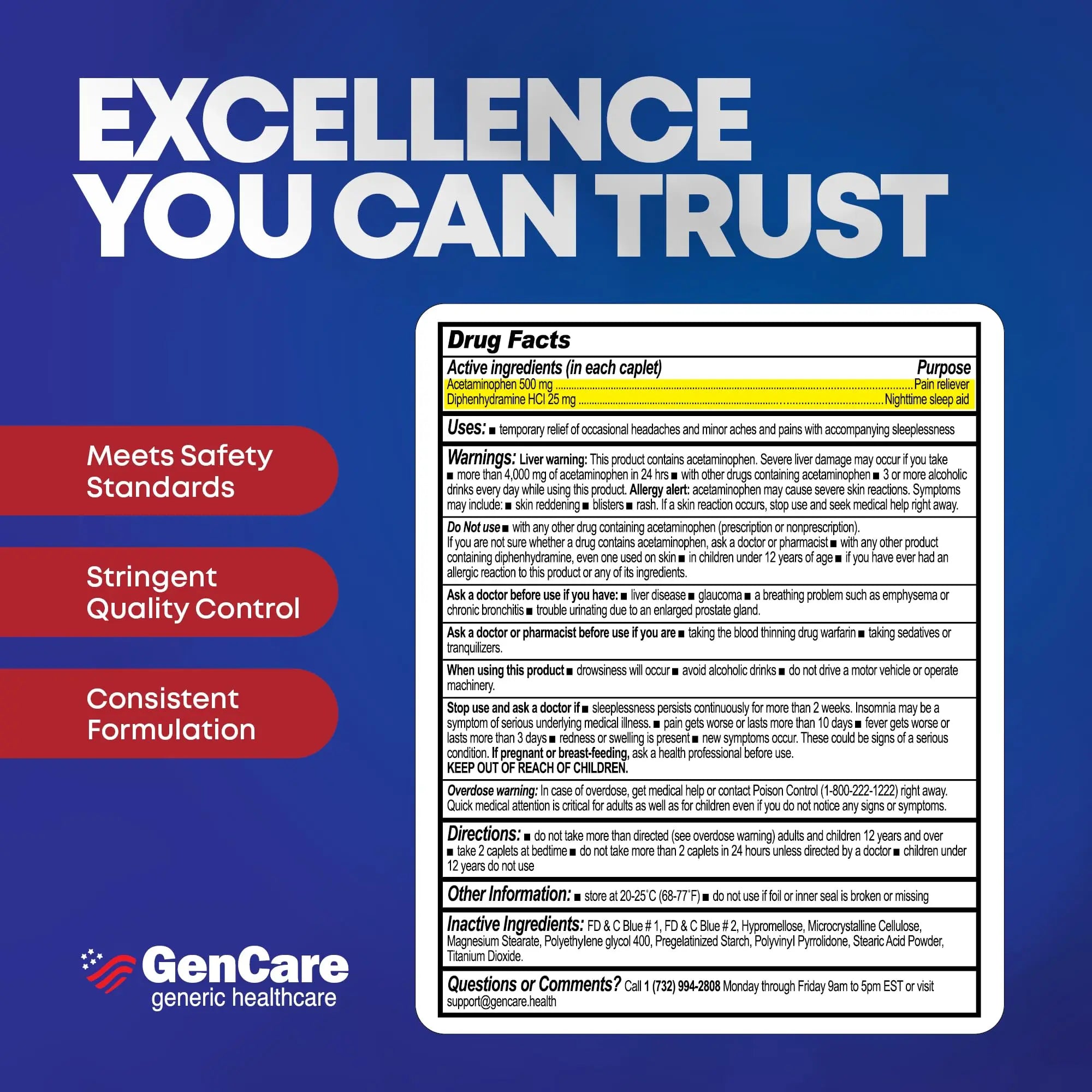 GenCare Extra Strength Acetaminophen PM 500 mg (375 Tablets) | Ultimate Pain Relief & Sleep Support for Adults | Quick Acting & Non Habit Forming Headache Relief | Eases Aches & Joint Discomfort GenCare buy supplements canada
