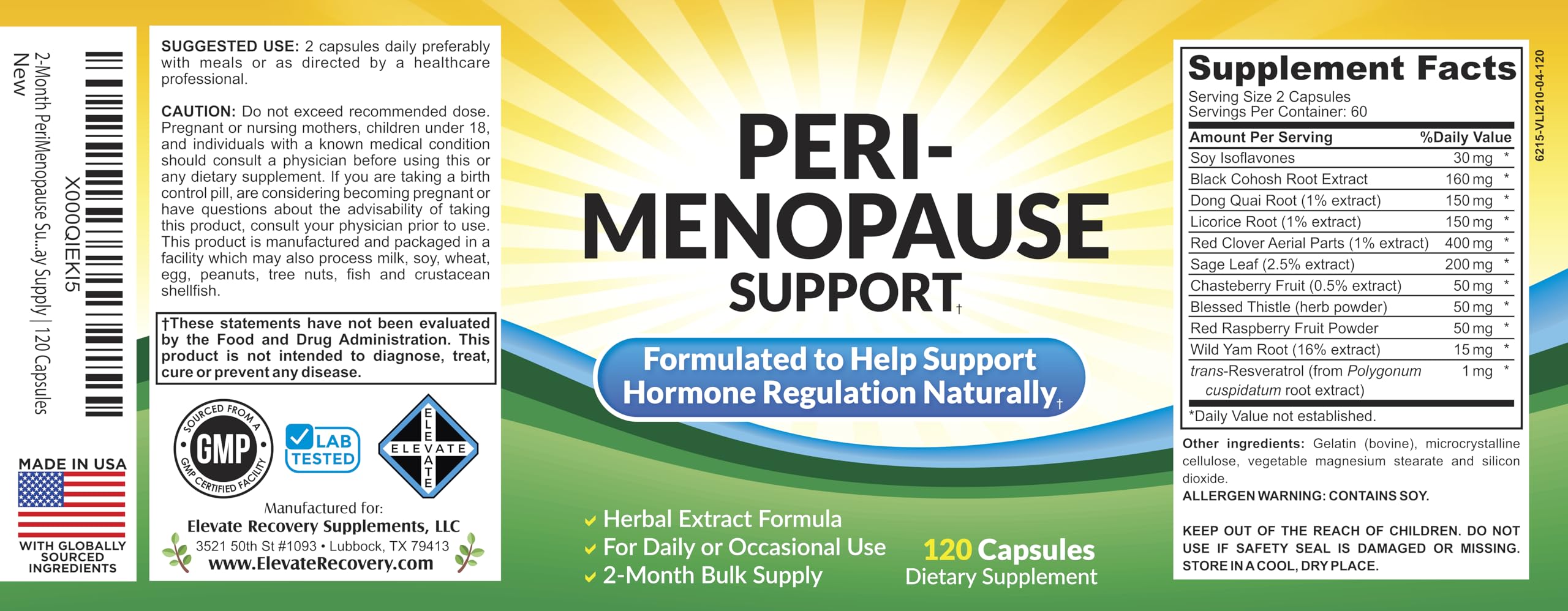 Perimenopause Support (2-Month) Supplement Blend | Women's Health & Hormone Support with 11 Herbs & Extracts | Female Hormonal Balance Supplements | 60-Day Bulk Supply | 120 Capsules Elevate Recovery Supplements buy supplements canada