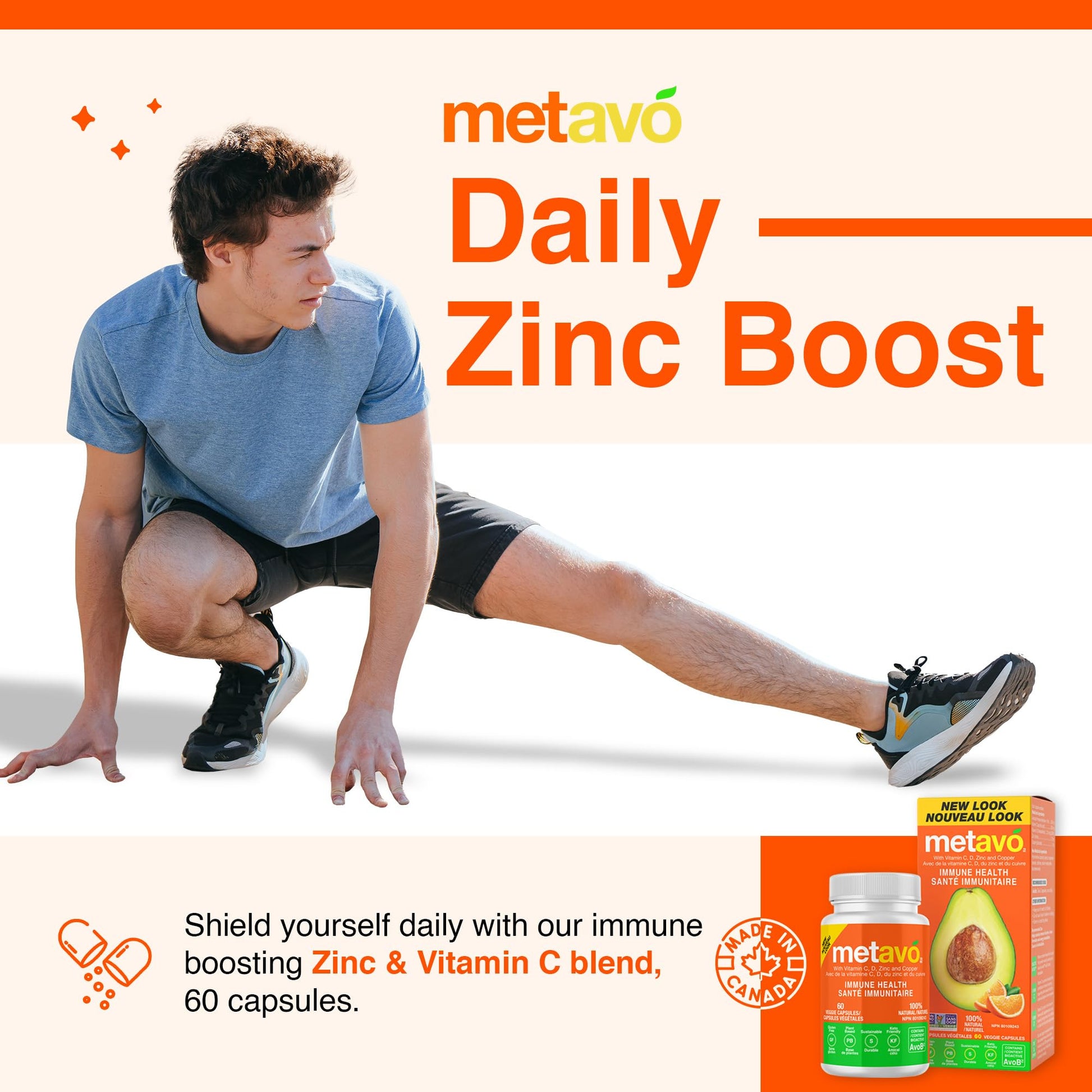 Metavo Immune Health - Natural Immune Support Supplement, Essential Zinc Supplements for Men & Women Enriched with Vitamin C, D & Copper, 60 Vegan Capsules, 30 Servings Metavo buy supplements canada
