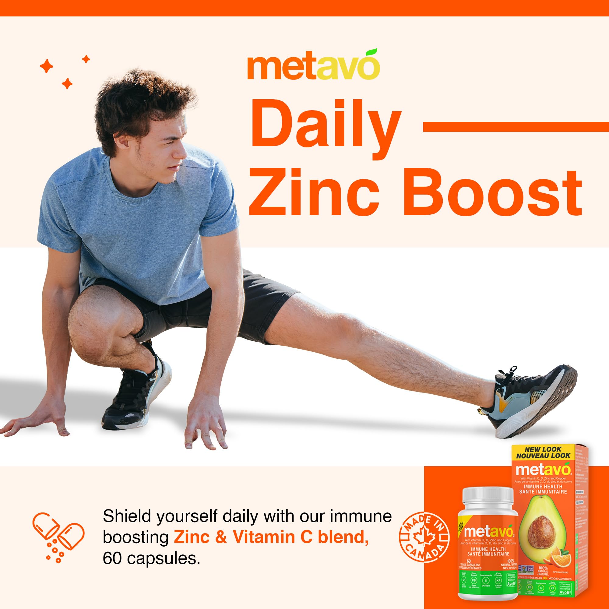 Metavo Immune Health - Natural Immune Support Supplement, Essential Zinc Supplements for Men & Women Enriched with Vitamin C, D & Copper, 60 Vegan Capsules, 30 Servings Metavo buy supplements canada