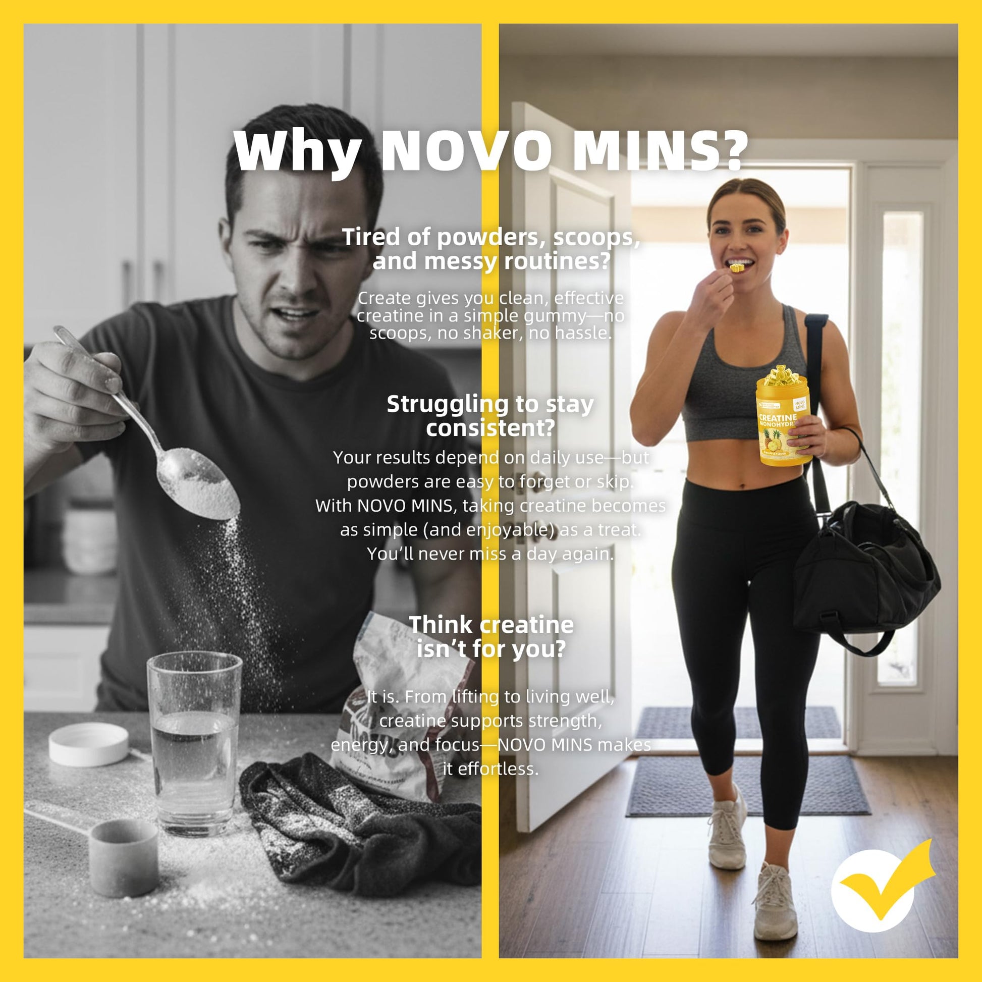 novomins Creatine Monohydrate Gummies for Men & Women, Chewables Creatine Monohydrate for Muscle Strength, Muscle Builder, Energy Boost, Pre-Workout Supplement novomins buy supplements canada