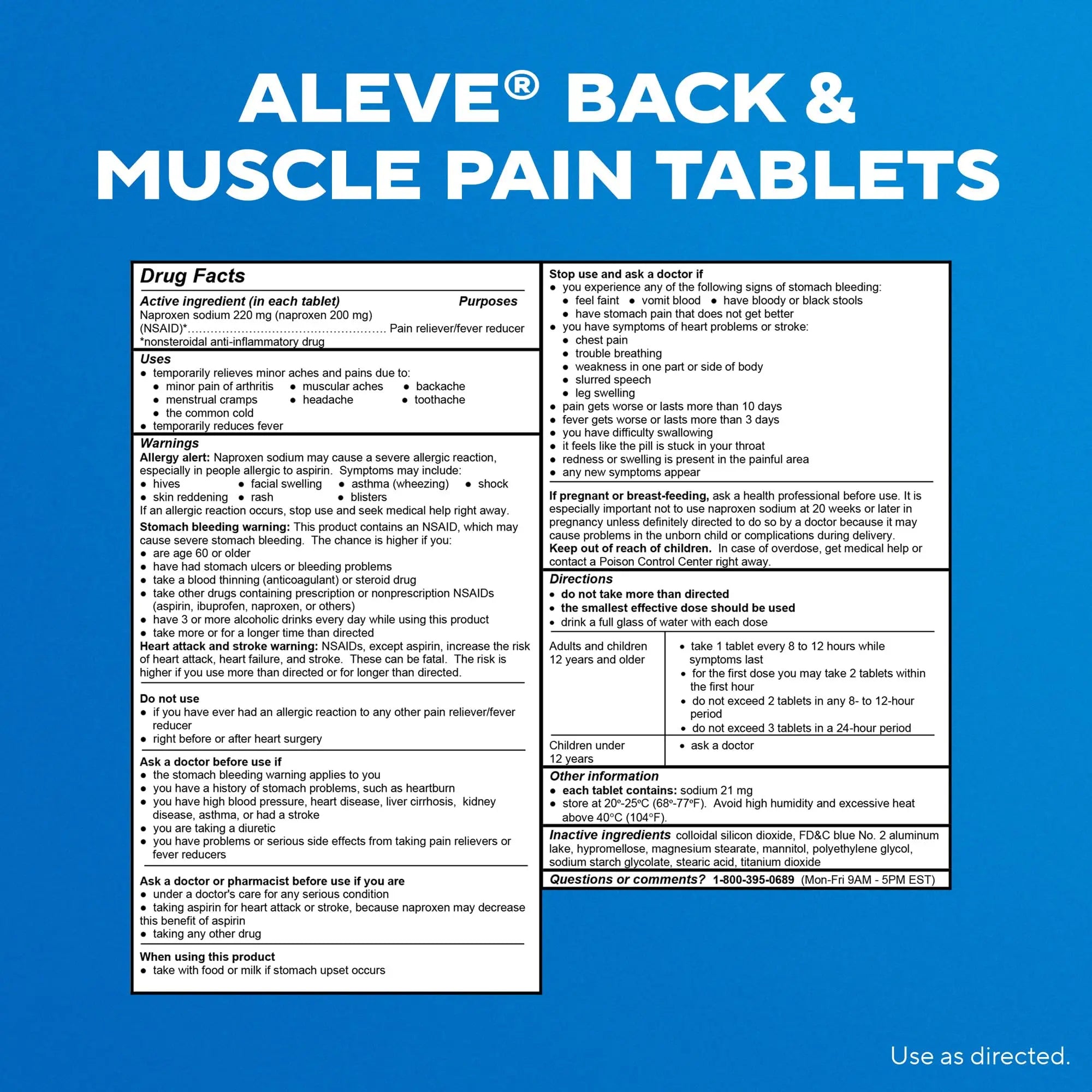 Aleve Back & Muscle Pain Relief Naproxen Sodium Tablets, Pain Reliever & Fever Reducer, Medicine for Body , 250 Count Aleve buy supplements canada