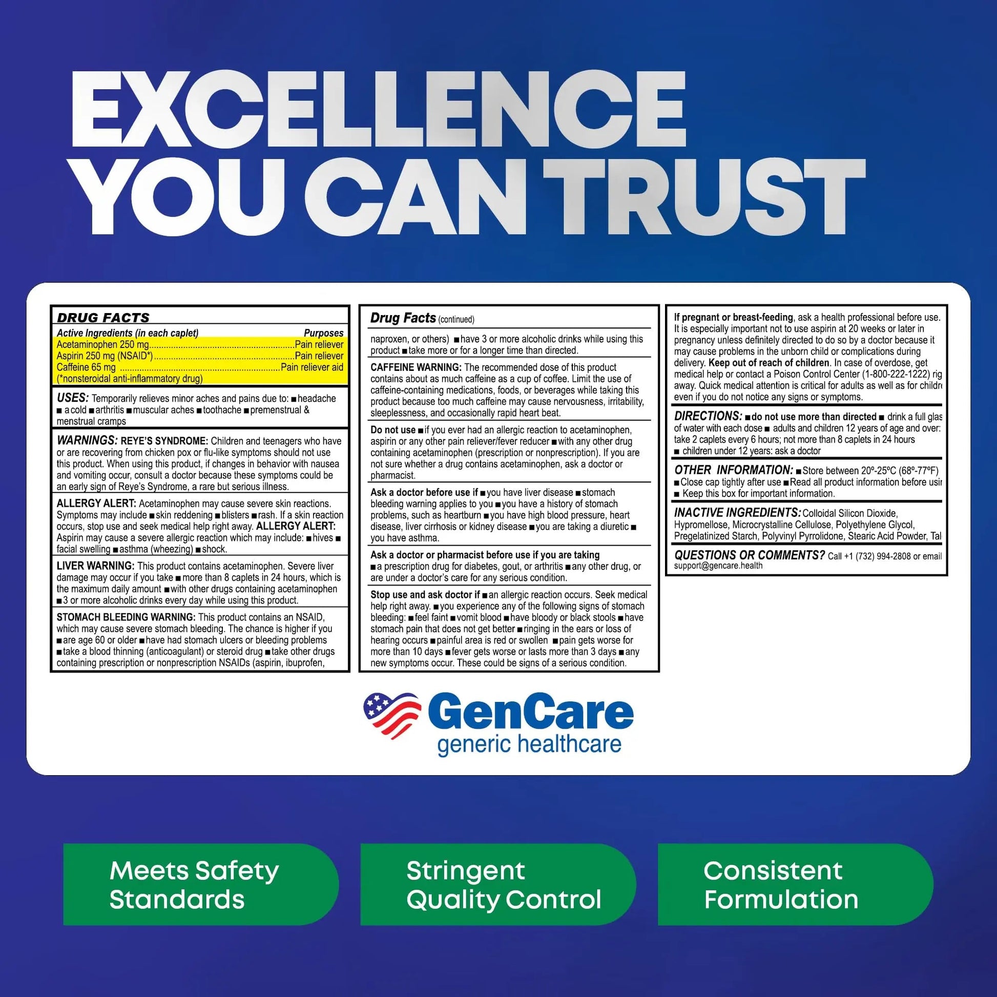 GenCare - Headache Relief Acetaminophen with Aspirin (NSAID) & Caffeine (300 Caplets) Value Pack | Head Pain, Muscle Aches, Back Pain & Body | Generic ExcedrEn Extra Strength GenCare buy supplements canada