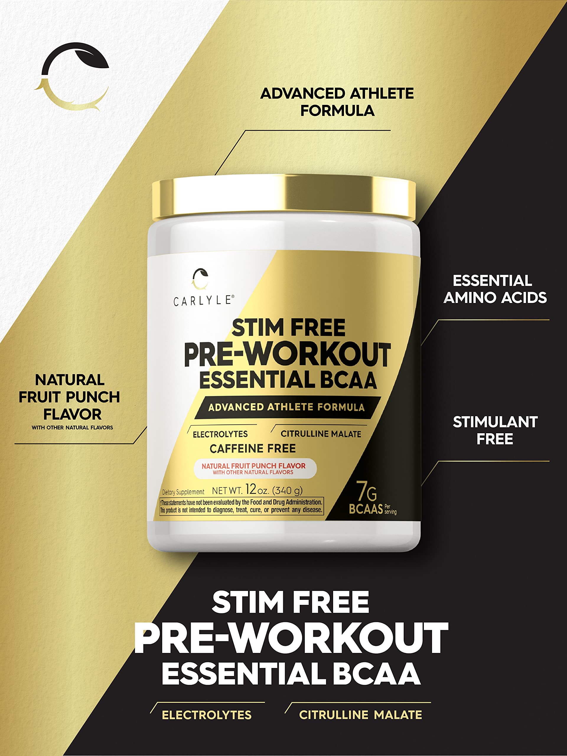 Carlyle Stim Free Pre Workout Powder | BCAA Amino Acids | 7g BCAA | Fruit Punch Flavor Carlyle buy supplements canada