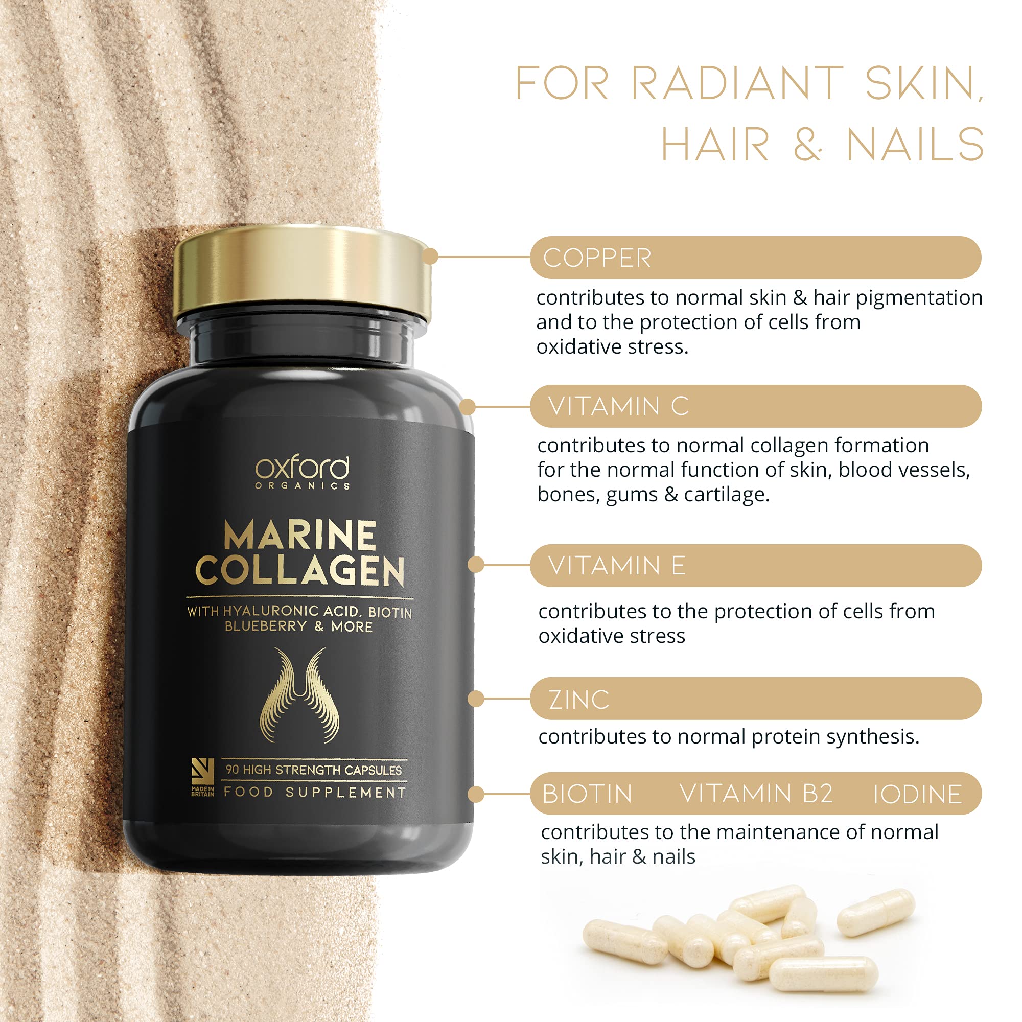 Advanced Marine Collagen Capsules | 1735mg Superfood & Vitamin Boosted Complex for Glowing Hair, Skin & Nails Oxford Organics buy supplements canada