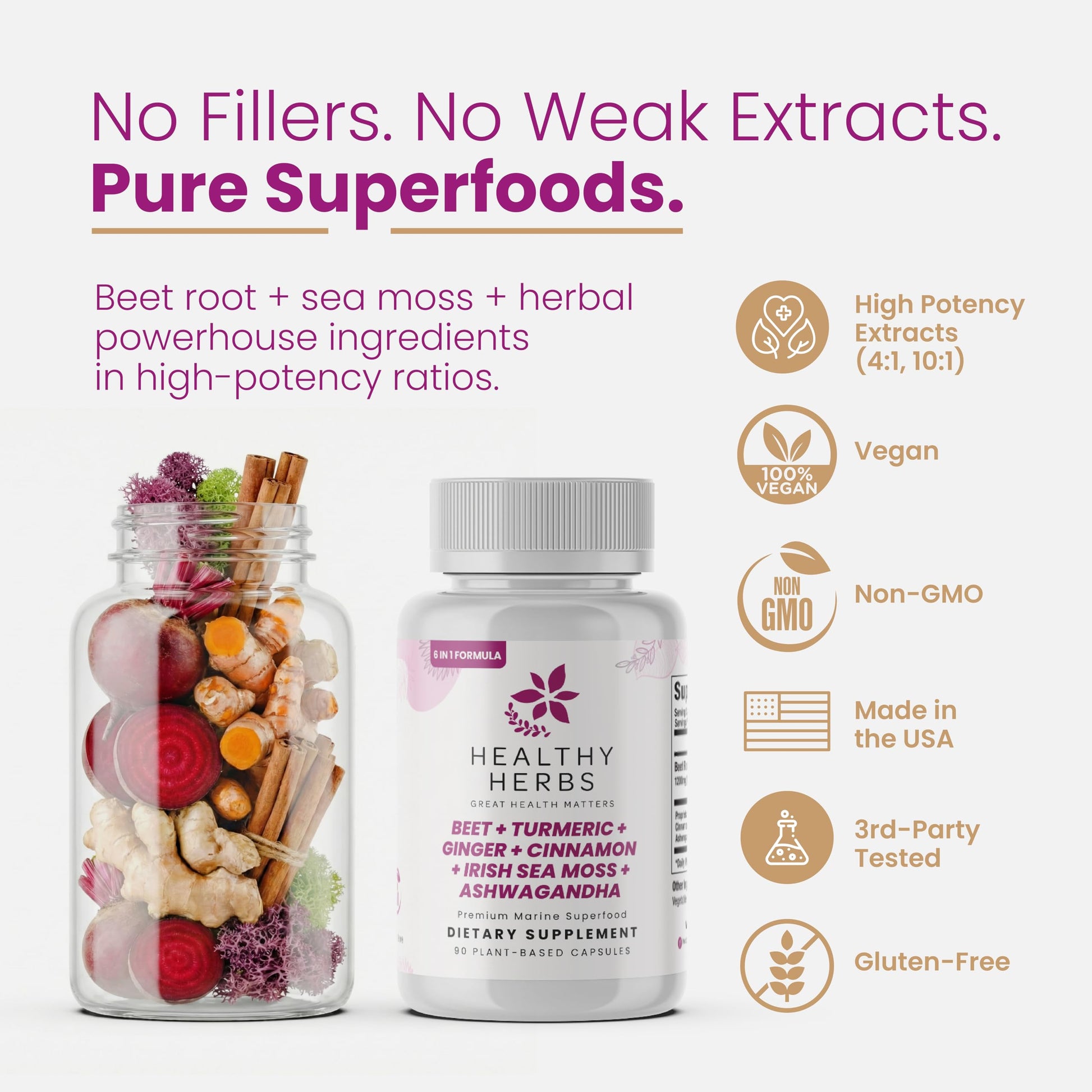 Healthy Herbs Wildcrafted Sea Moss Capsules | 1950mg BATCG-6 "Heart Complex Advanced Sea Moss Superblend | US-Made, Vegan, Non-GMO, Easy-Swallow (90 Capsules) Healthy Herbs buy supplements canada