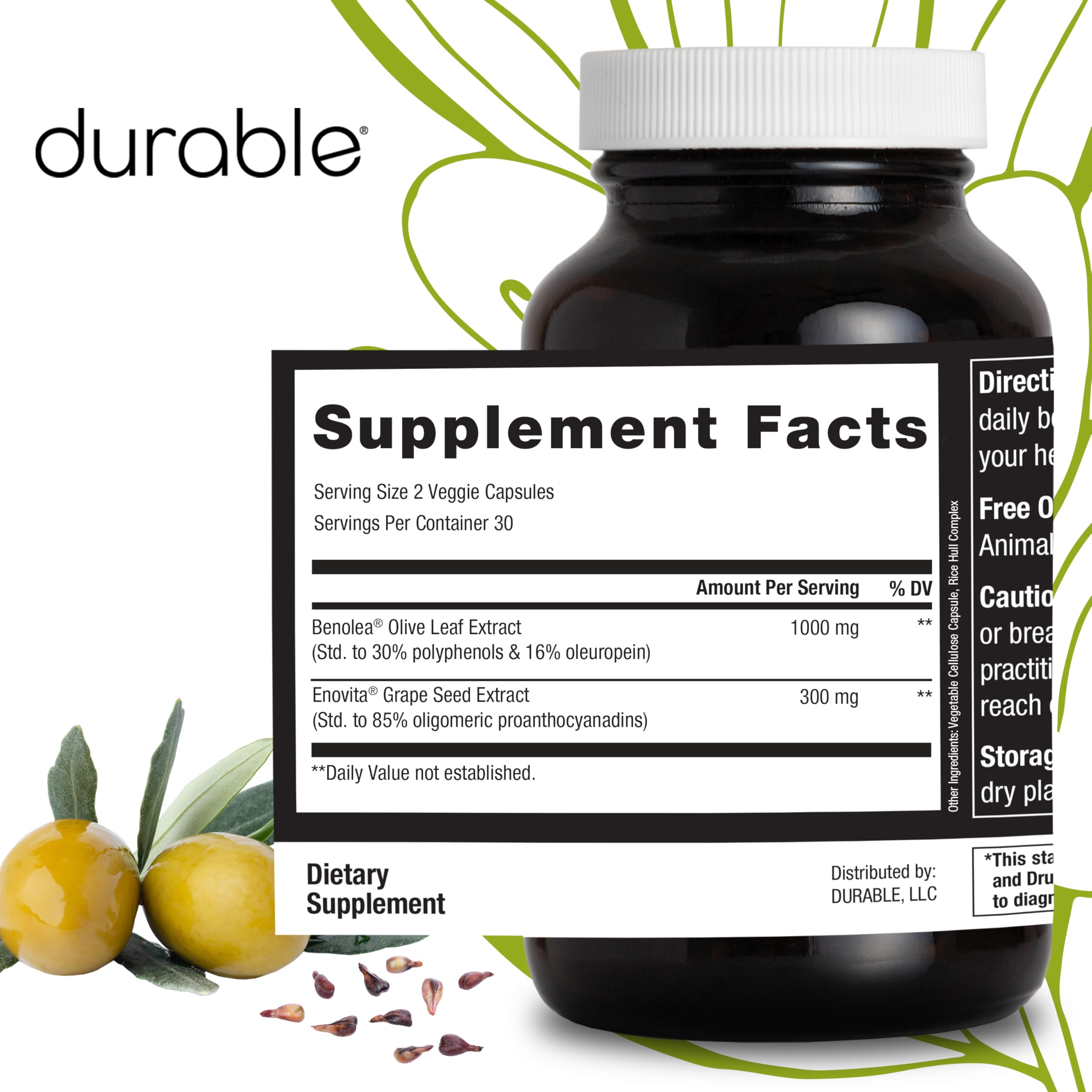 Durable Blood Pressure – Benolea Olive Leaf & Enovita Grape Seed Extract – Healthy Circulation, Nitric Oxide & Artery Support – Doctor Formulated, Vegan, Non-GMO, Made in USA (60 Capsules) Durable buy supplements canada