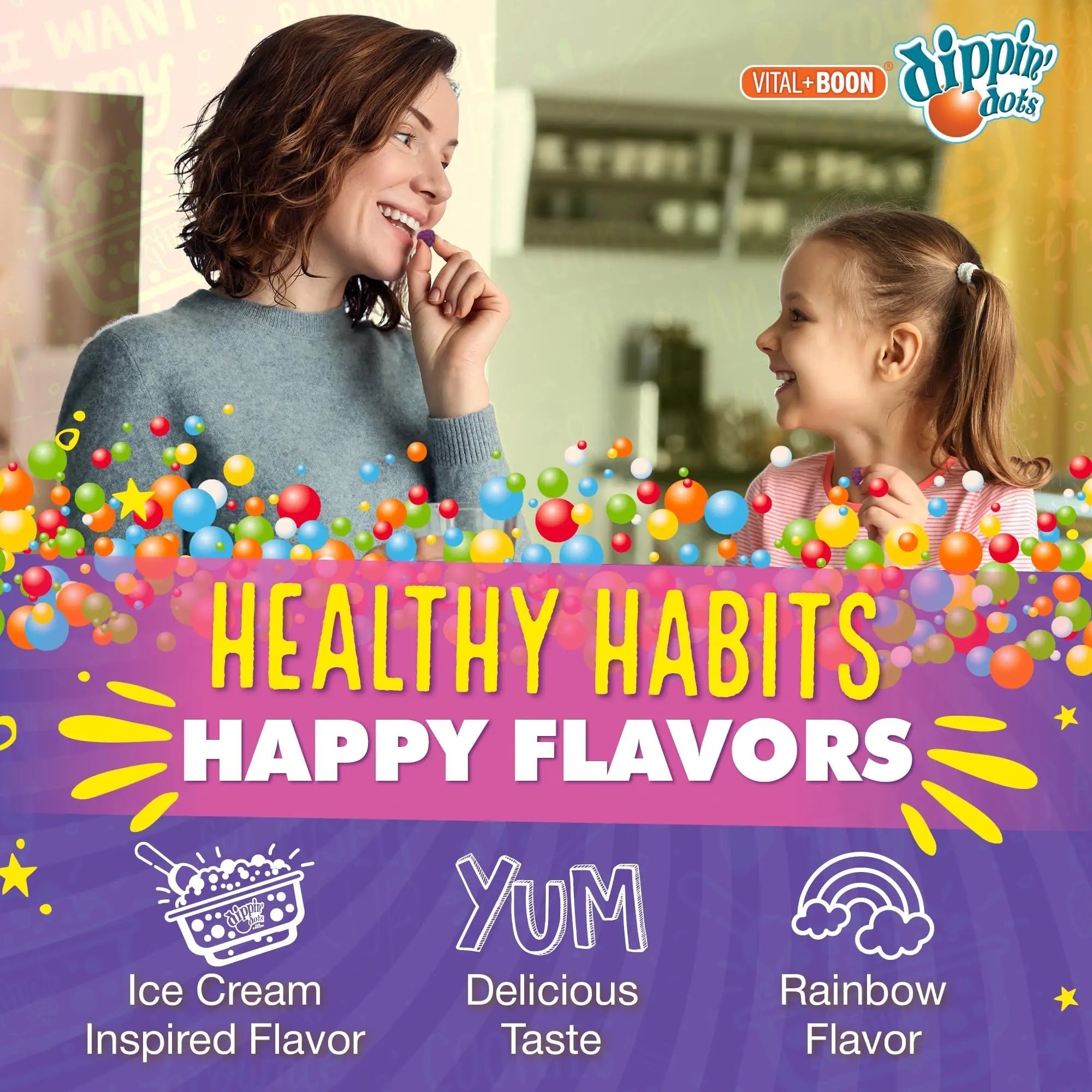 Dippin' Dots - Multivitamin Gummies for Kids Rainbow Fruit Flavor Complete Multivitamin Chewy Gummies Vitamin A, B, C, D3, E, B6, Zinc - 60 Count Vital+Boon buy supplements canada