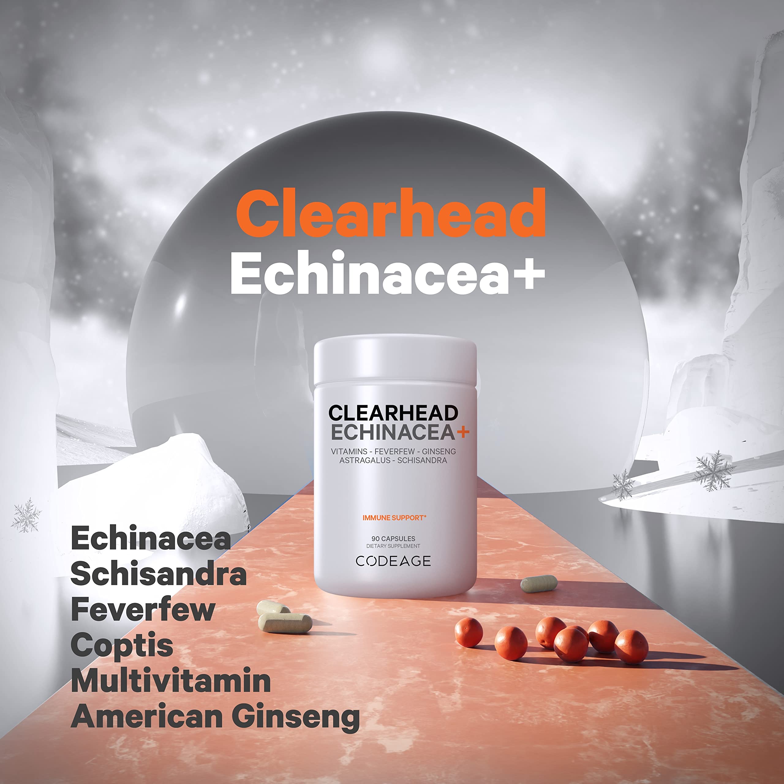 Codeage Clearhead Echinacea+ Supplement - Echinacea, Schisandra, Feverfew, Coptis, American Ginseng, Astragalus, Garlic, Probiotics, Vitamins C & D3, Zinc, Selenium - Clear Head Vitamin - 90 Capsules Codeage buy supplements canada