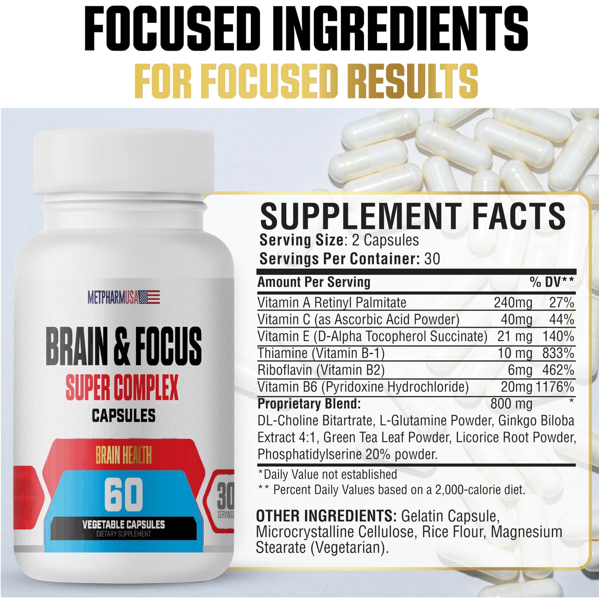 MetpharmUSA Brain & Focus Nootropic Super Complex Supplement for Brain Support and Performance, Improved Focus Memory and Mental Performance MetpharmUSA buy supplements canada