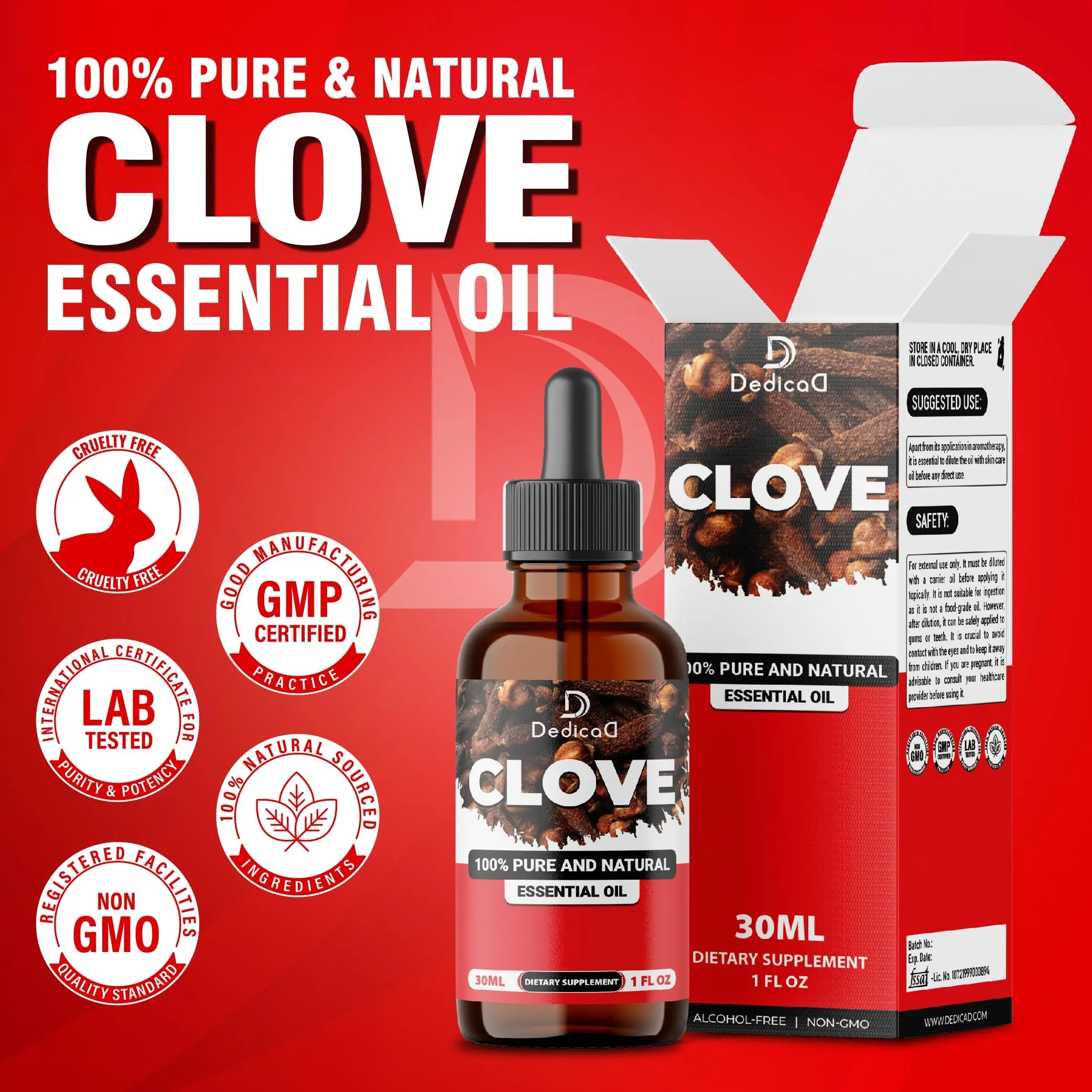 DEDICAD - 1 FL Oz - 30ml - Clove Essential Oil Supplement – for Toothache, Oral Care, Skin & Hair – Clove Oil Organic DEDICAD buy supplements canada