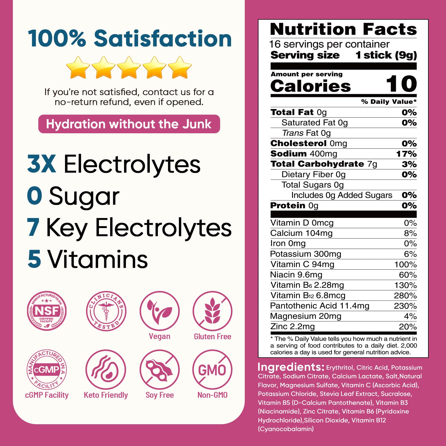 Venture Pal Sugar Free Electrolyte Powder Packets - Liquid Daily IV Hydration Packets | Electrolytes Drink Mix with 5 Vitamins & 7 Electrolytes | Keto Friendly | Non-GMO | Certified Vegan | 16 Sticks Venture Pal buy supplements canada