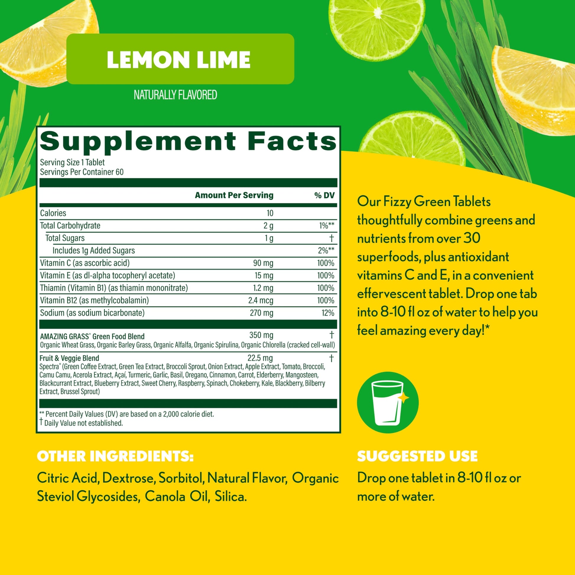 Amazing Grass Effervescent Tablets: Green Superfood Water Flavoring Tablet with Antioxidants & Alkalizing Greens, Lemon Lime, 60 Count Amazing Grass buy supplements canada