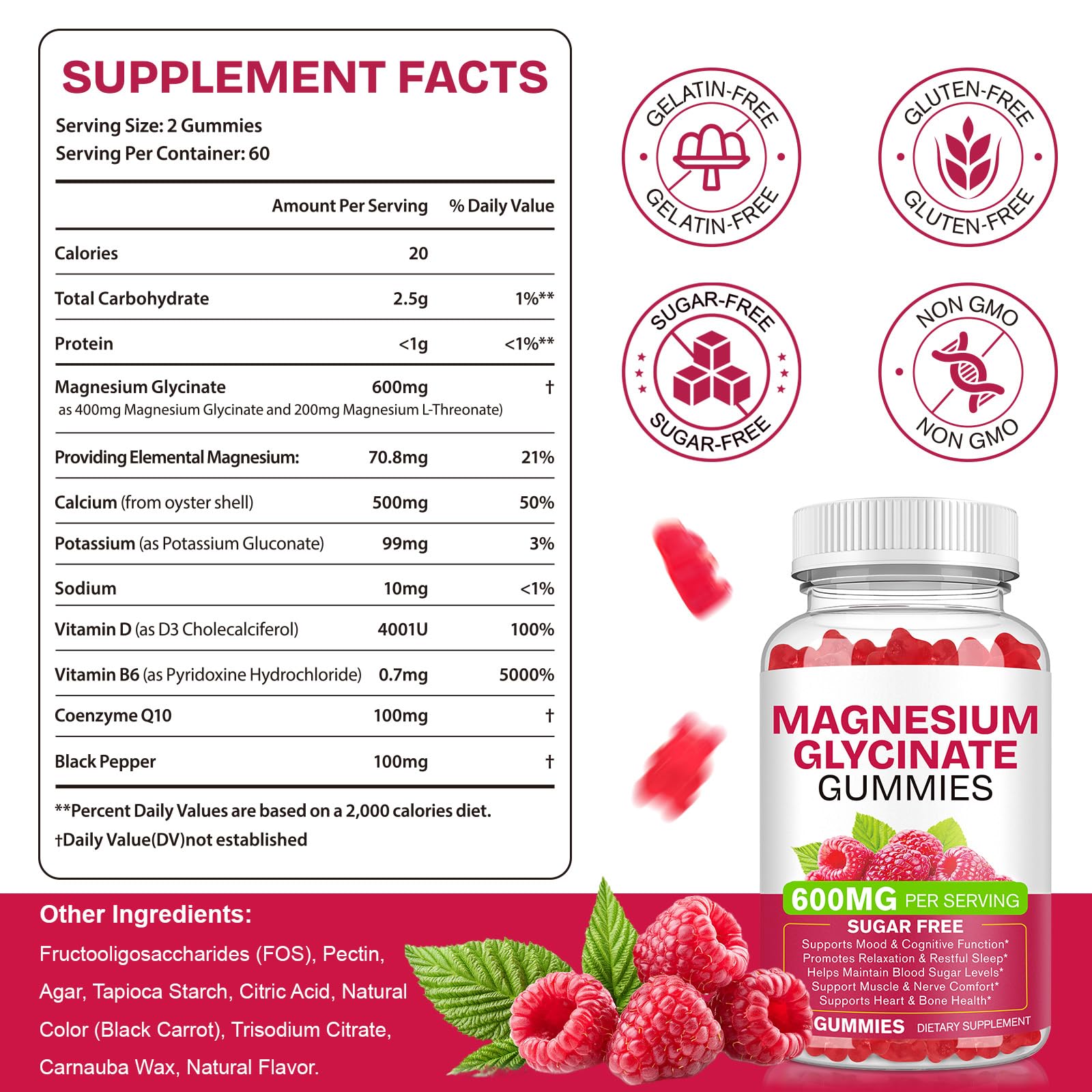 Magnesium Glycinate Gummies 600mg 120 Count - Sugar Free Magnesium Supplement - Supports for Sleep, Memory, Mood, Muscle, Relaxation, Heart & Bone Health BOIUOITI buy supplements canada
