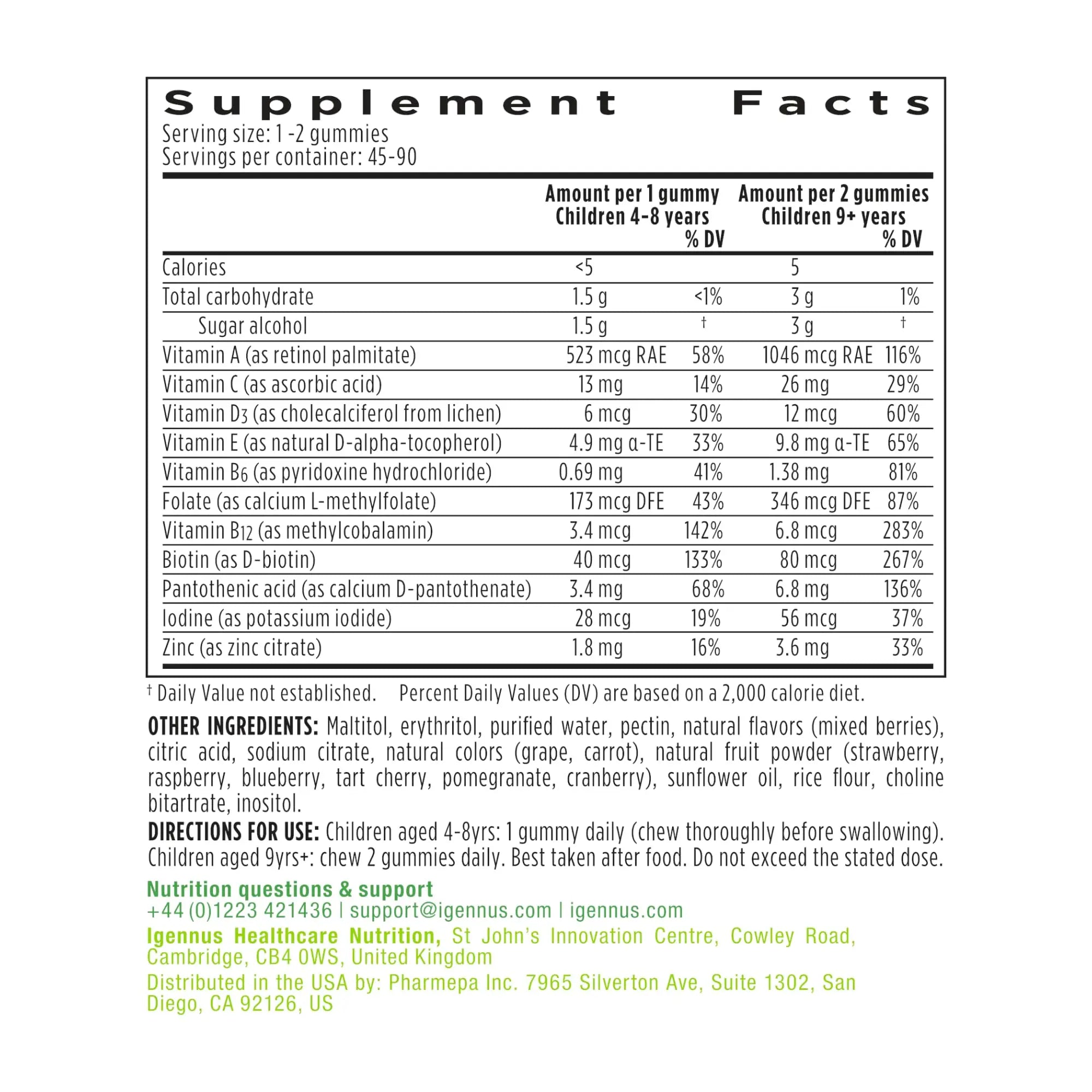 Igennus Methylated Kids Multivitamin Gummy, MTHFR, No Artificial Sweeteners or Flavors, Sugar Free, Age 4+, 90 Natural Berry Flavor Gummies Igennus Healthcare Nutrition buy supplements canada