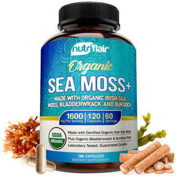 NutriFlair Organic Sea Moss 1600mg, 120 Capsules Plus Bladderwrack & Burdock - Prebiotic Super Food - Immune System & Digestive Health - Thyroid, Healthy Skin, Keto Detox, Gut NutriFlair buy supplements canada