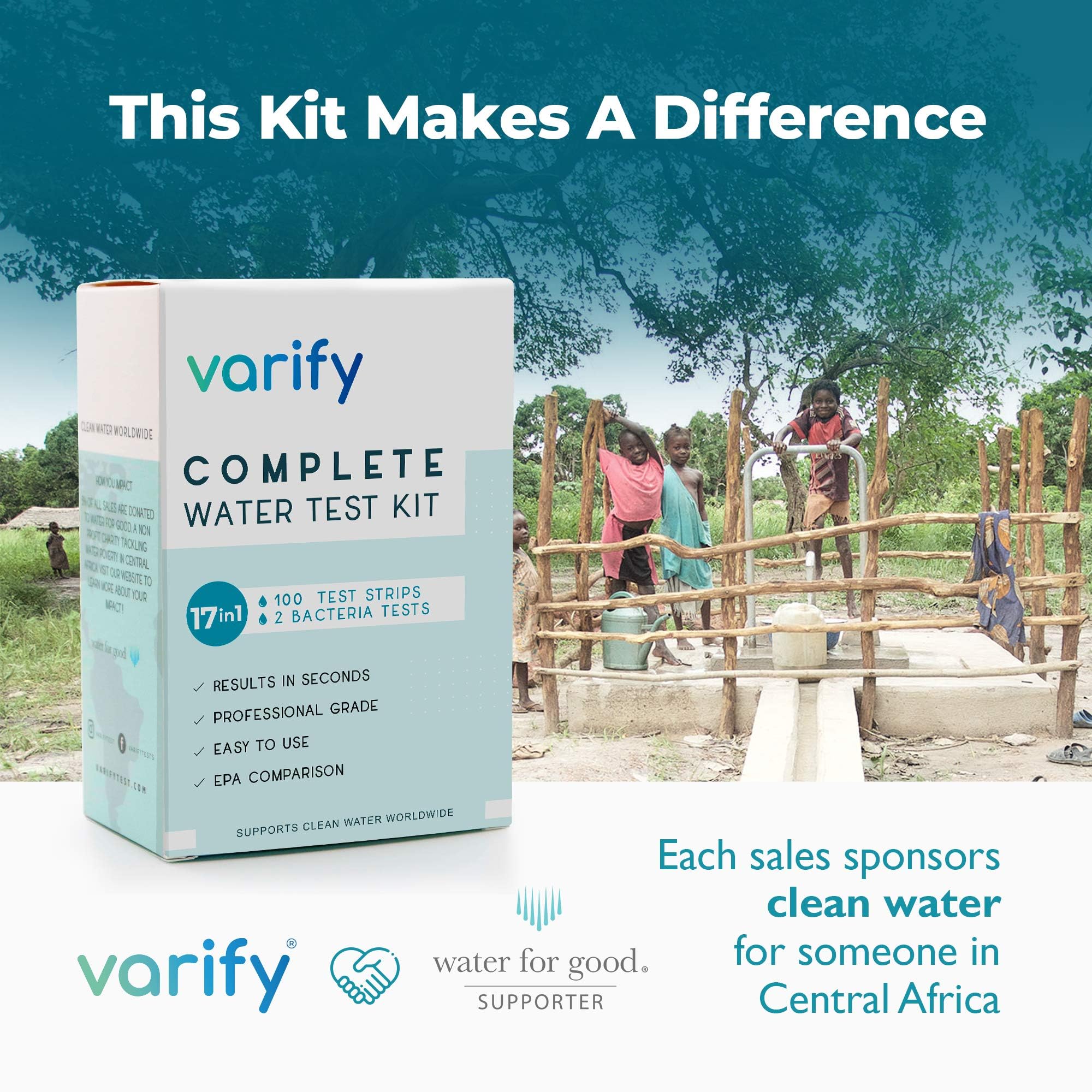 Varify 17in1 Complete Drinking Water Test Kit - 100 Strips + 2 Bacteria Tester Kits - Well, Tap, Home, City Water Testing Strip for Lead, Alkaline, Chlorine, Hardness, Iron, Fluoride, Copper & More VARIFY buy supplements canada