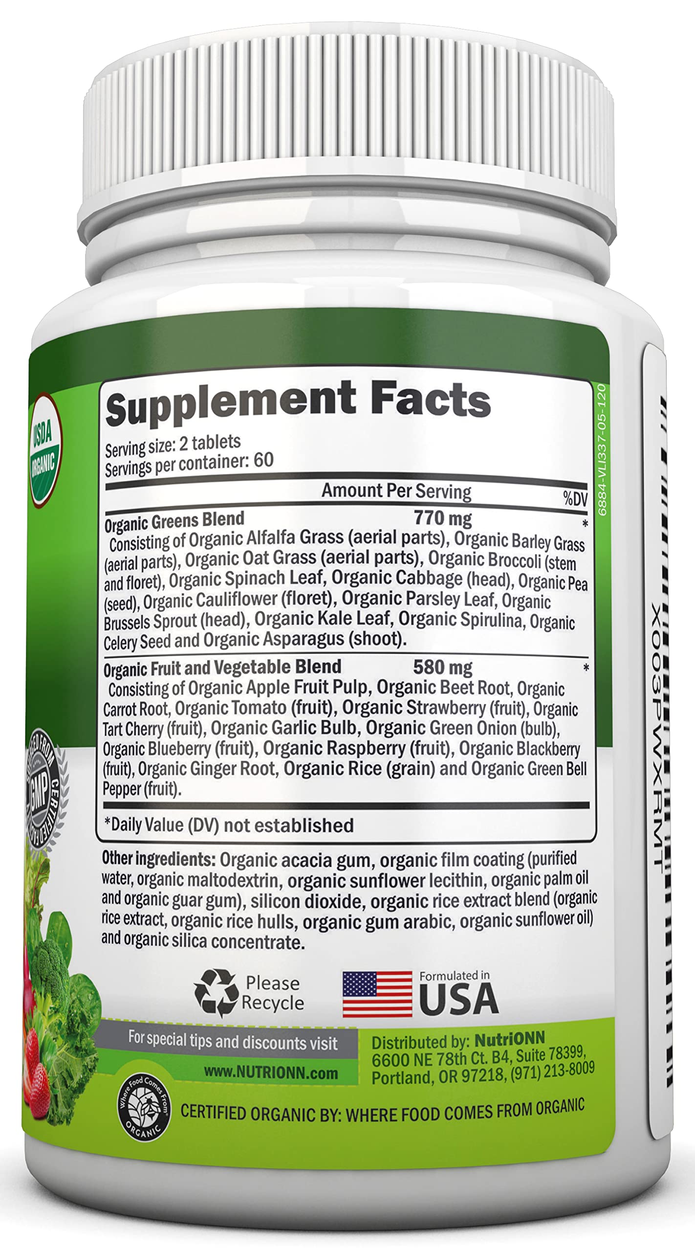 Organic Super Greens Capsules - Fruit And Vegetable Supplements - 120 Count - 28 USDA Organic & Vegan Premium Ingredients - Superfood Blend For Immune Health, Digestion & Energy - Whole Food Vitamins NutriONN buy supplements canada