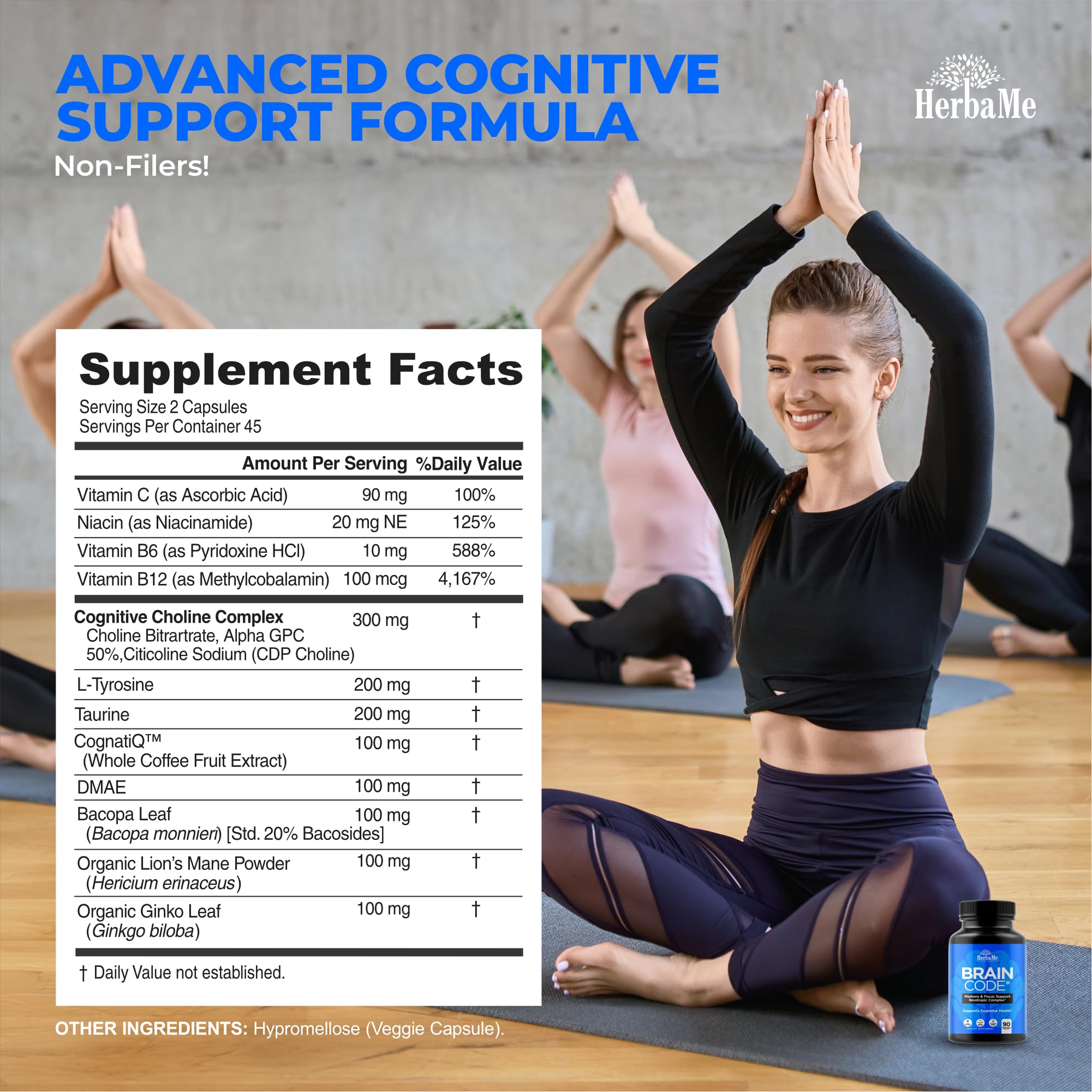 HerbaMe Brain Code Nootropic Brain Supplement for Memory and Focus | Supports Cognitive Health & Mental Clarity, Enhance Concentration | 90 Capsules HerbaMe buy supplements canada