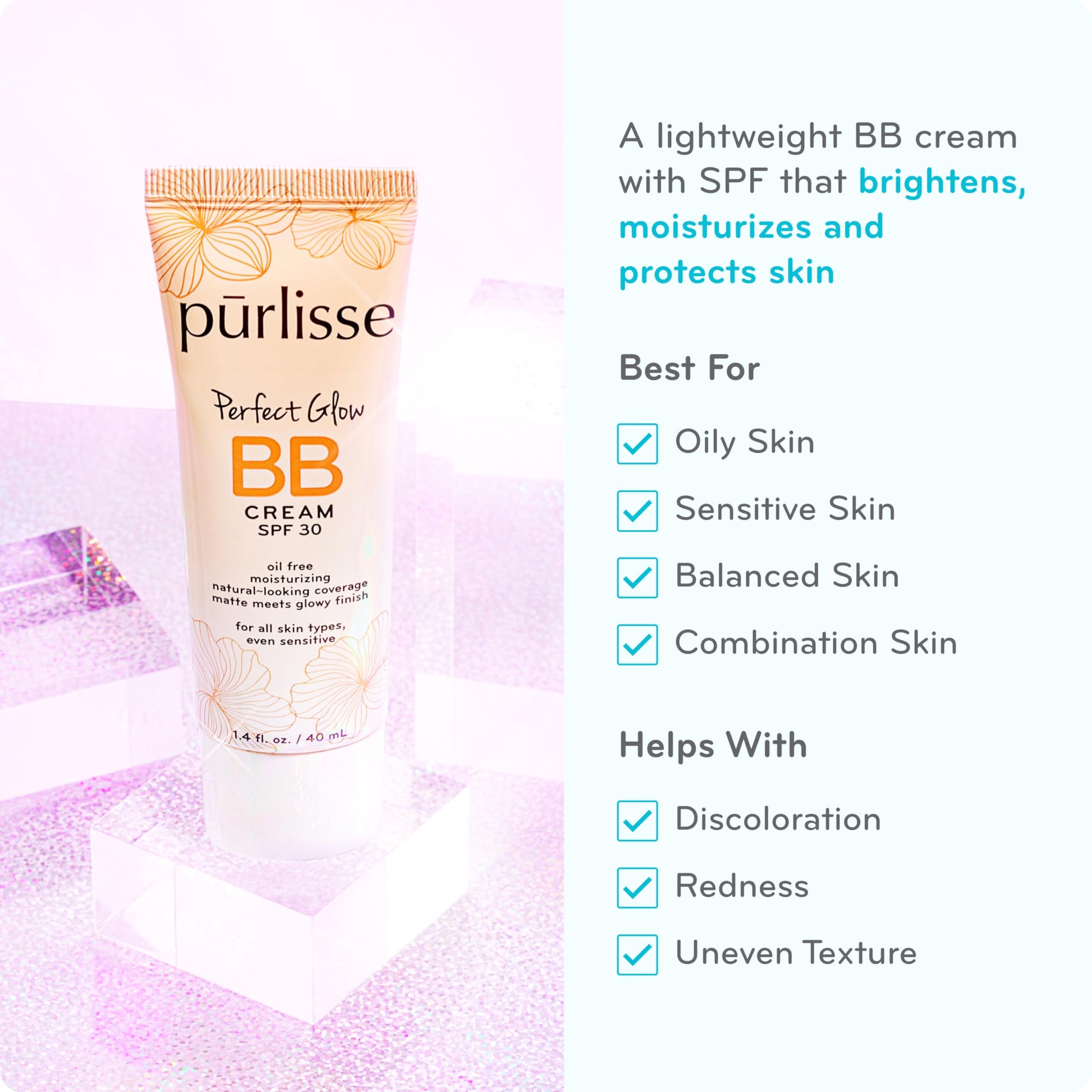pūrlisse Perfect Glow BB Cream with SPF 30 - Matte Meets Dewy Finish - Enriched with Goji & Hawthorn Berry to Help Improve Skin Texture & Radiance - Medium Golden (1.4 oz) pūrlisse buy supplements canada
