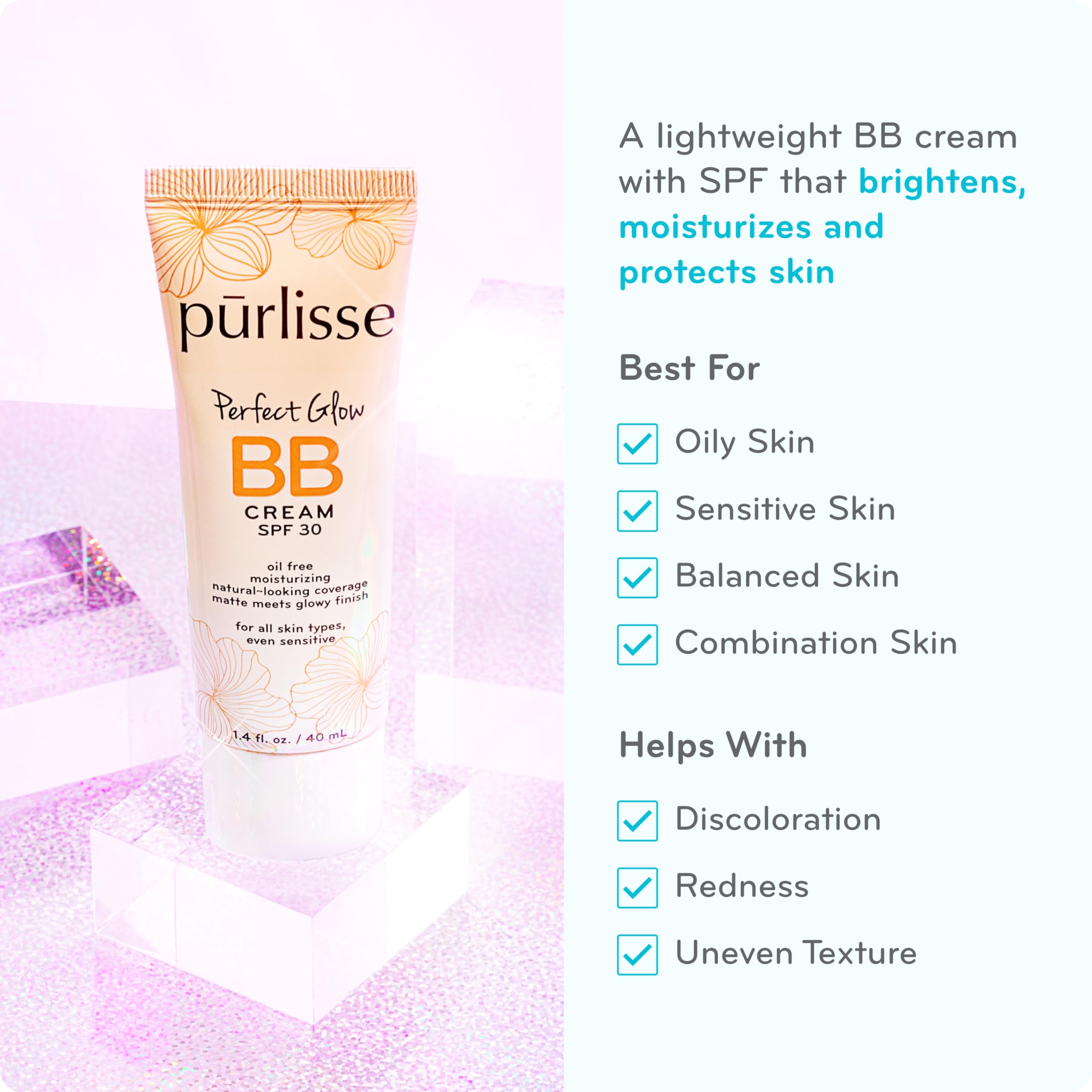 pūrlisse Perfect Glow BB Cream with SPF 30 - Matte Meets Dewy Finish - Enriched with Goji & Hawthorn Berry to Help Improve Skin Texture & Radiance - Medium Golden (1.4 oz) pūrlisse buy supplements canada
