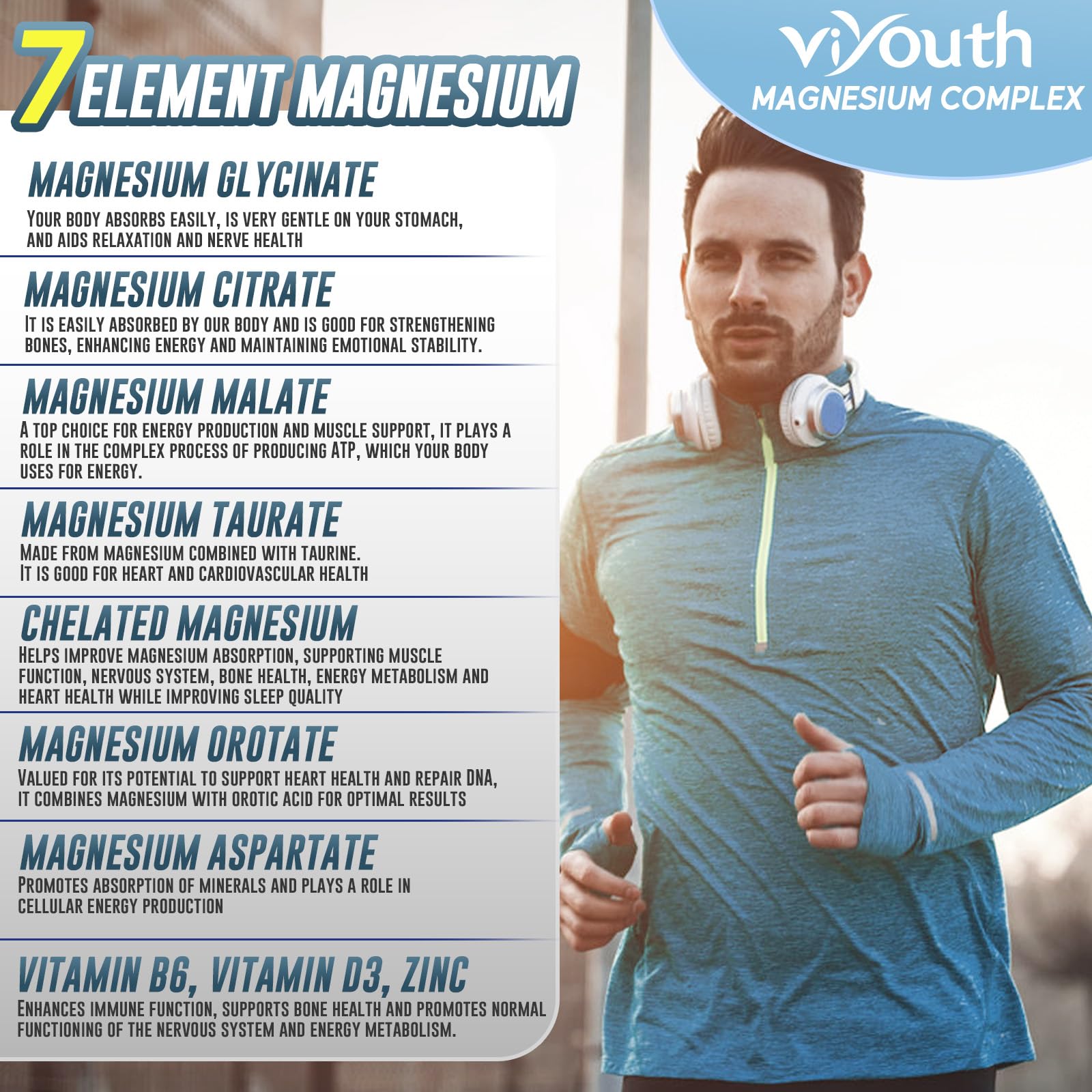 Magnesium 7 Complex Supplement Advanced with 7 Forms of Magnesium (Glycinate, Malate, Chelate, Aspartate, Orotate, Taurine, Citrate), Zinc, Vitamin D3 & Vitamin B6 VIYOUTH buy supplements canada