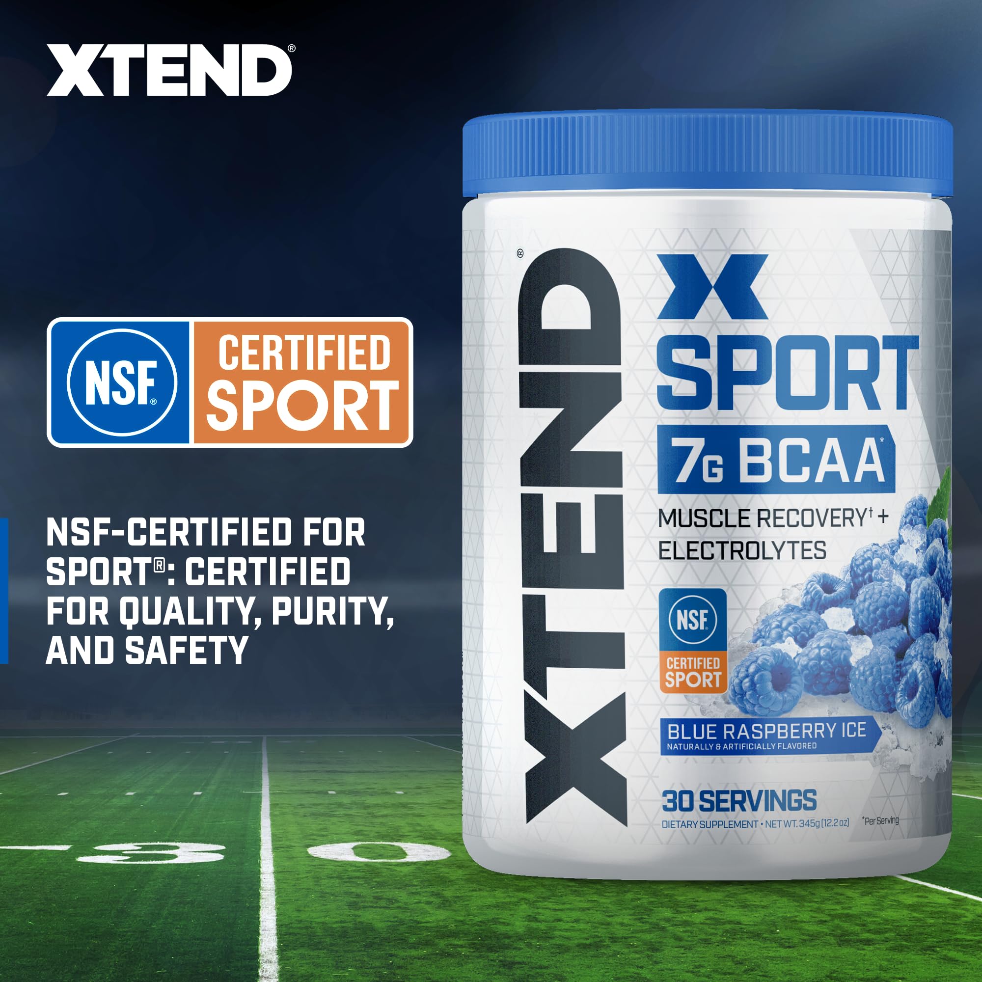XTEND Sport BCAA Powder Blue Raspberry Ice - Electrolyte Powder for Recovery & Hydration with Amino Acids - 30 Servings Scivation buy supplements canada